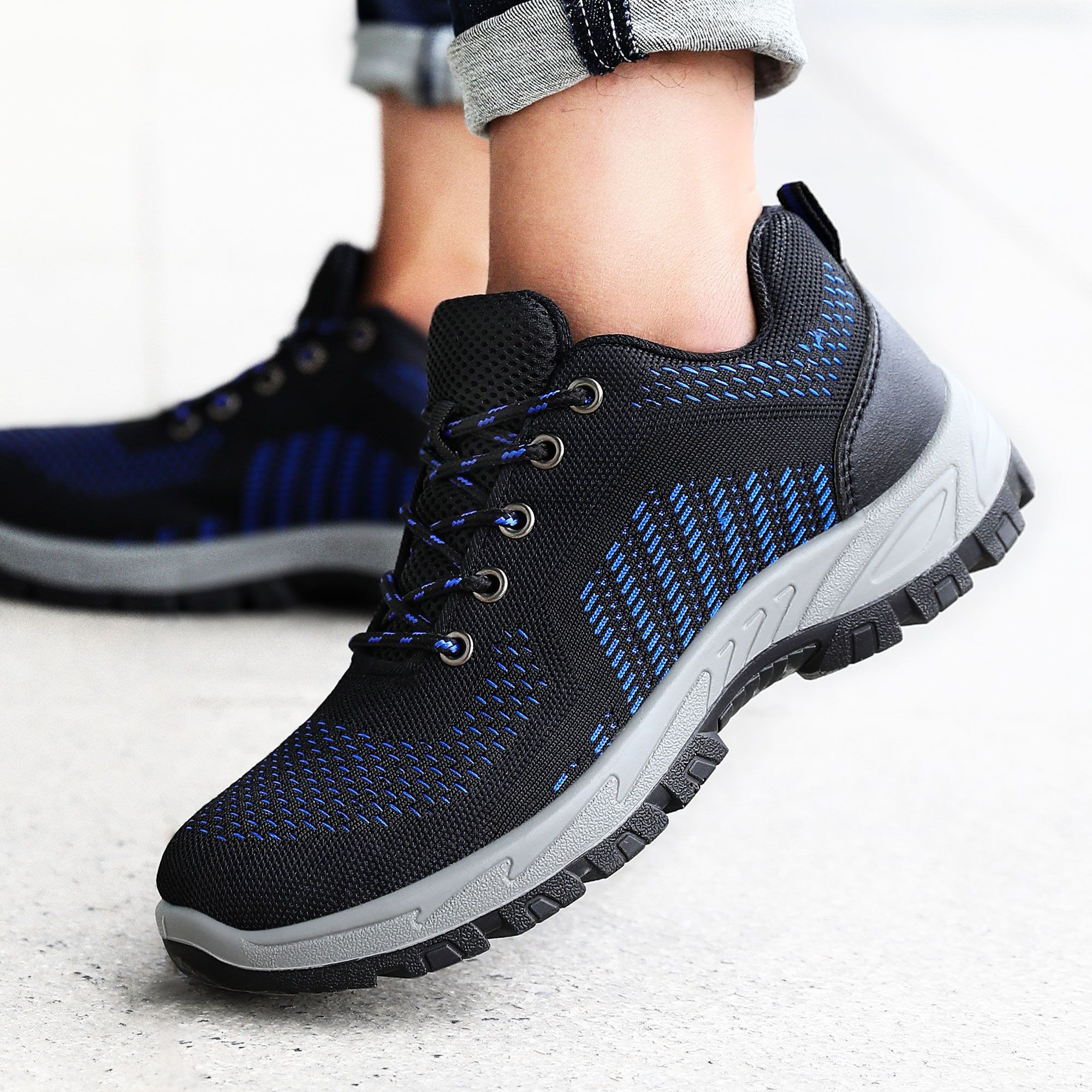 Flyknit Upper & Kevlar Midsole Shoes, Lightweight & Durable with Plastic Toe Caps & PU Outsole for Comfort