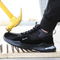 GUYISA Men Black Lightweight Safety Shoes Steel Toe Sneakers Without Laces for Women