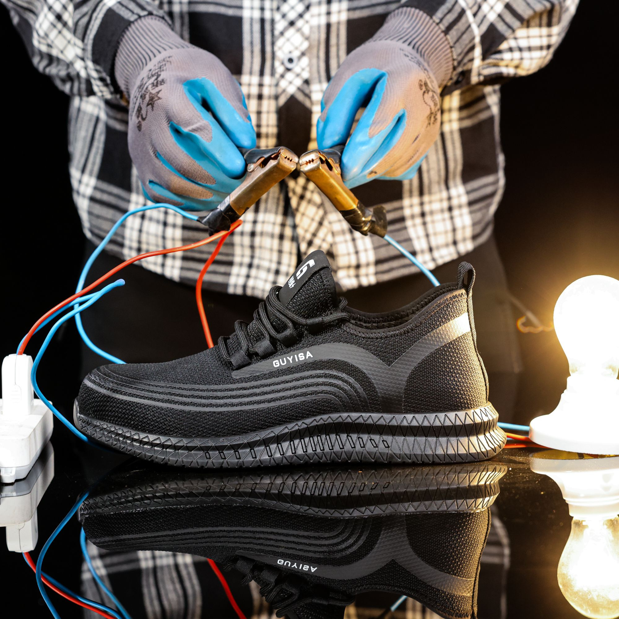 GUYISA Insulated 18KV Safety Shoes Anti-smash Anti-puncture Sports Breathable Mesh Upper Safety Shoes