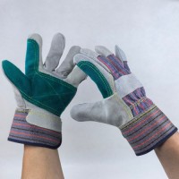 Grade A-B Split Cowhide Gloves with Green Reinforced Palm Patches & Multi-Color Reflective Strips on Back for Construct
