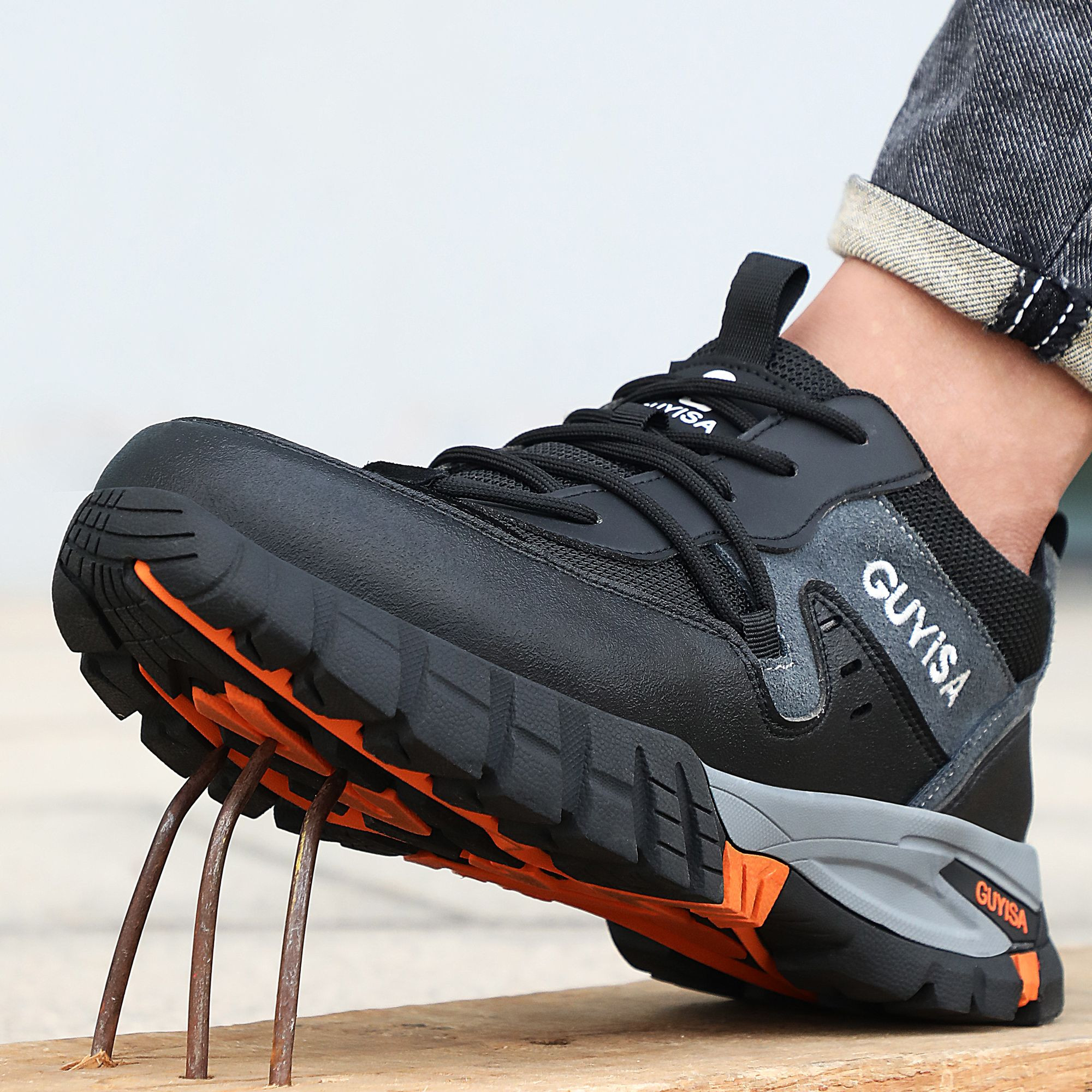 GUYISA Mens Anti-Puncture Impact-Resistant Steel Toe Shoes for Industry Construction New Arrival Foot Protection Safety