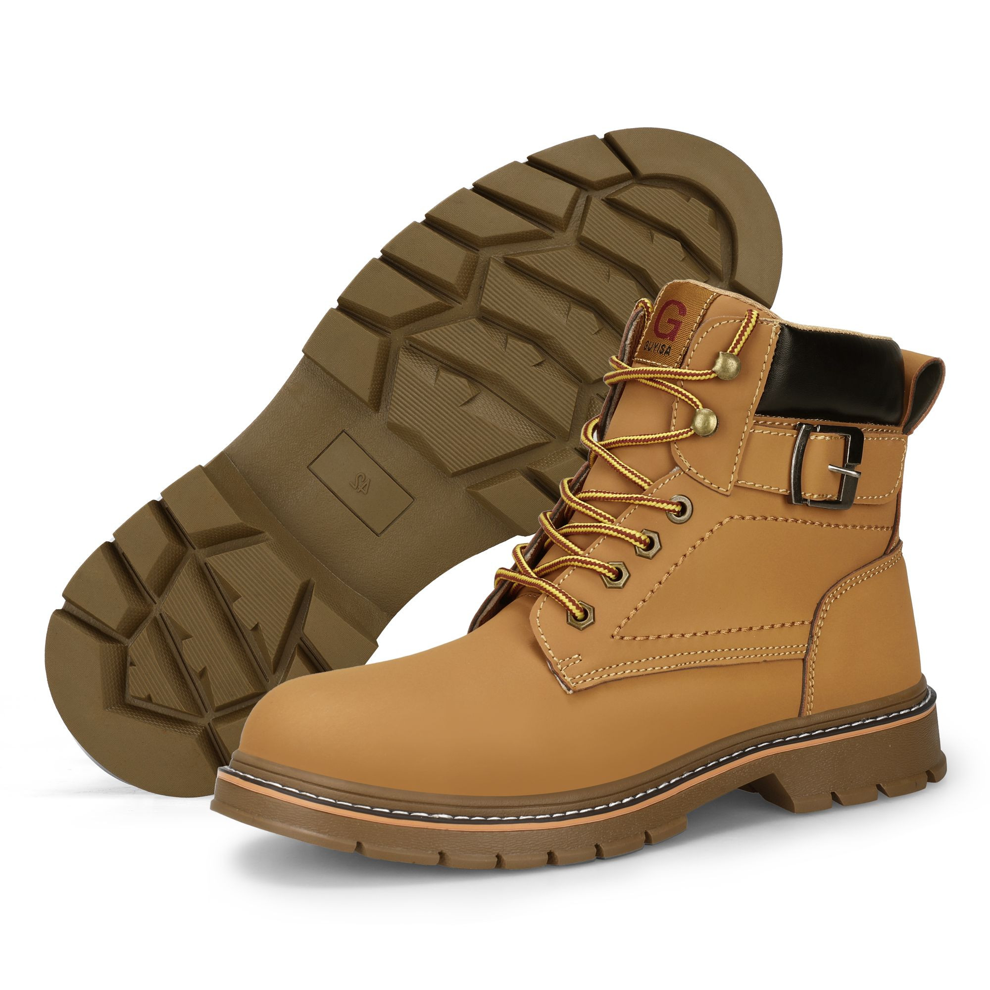 Lightweight Mens Guyisa Safety Shoes Waterproof High Top Construction Boots with Steel Toe Foot Protection Not Tiring
