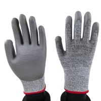 Cut Resistant HPPE Palm Dipped Gloves 13G Grey PU Coated for Industrial Handling & Workshop Safety