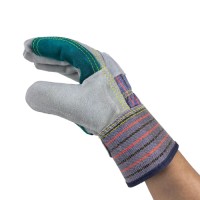 Grade A-B Split Cowhide Gloves with Green Reinforced Palm Patches & Multi-Color Reflective Strips on Back for Construct