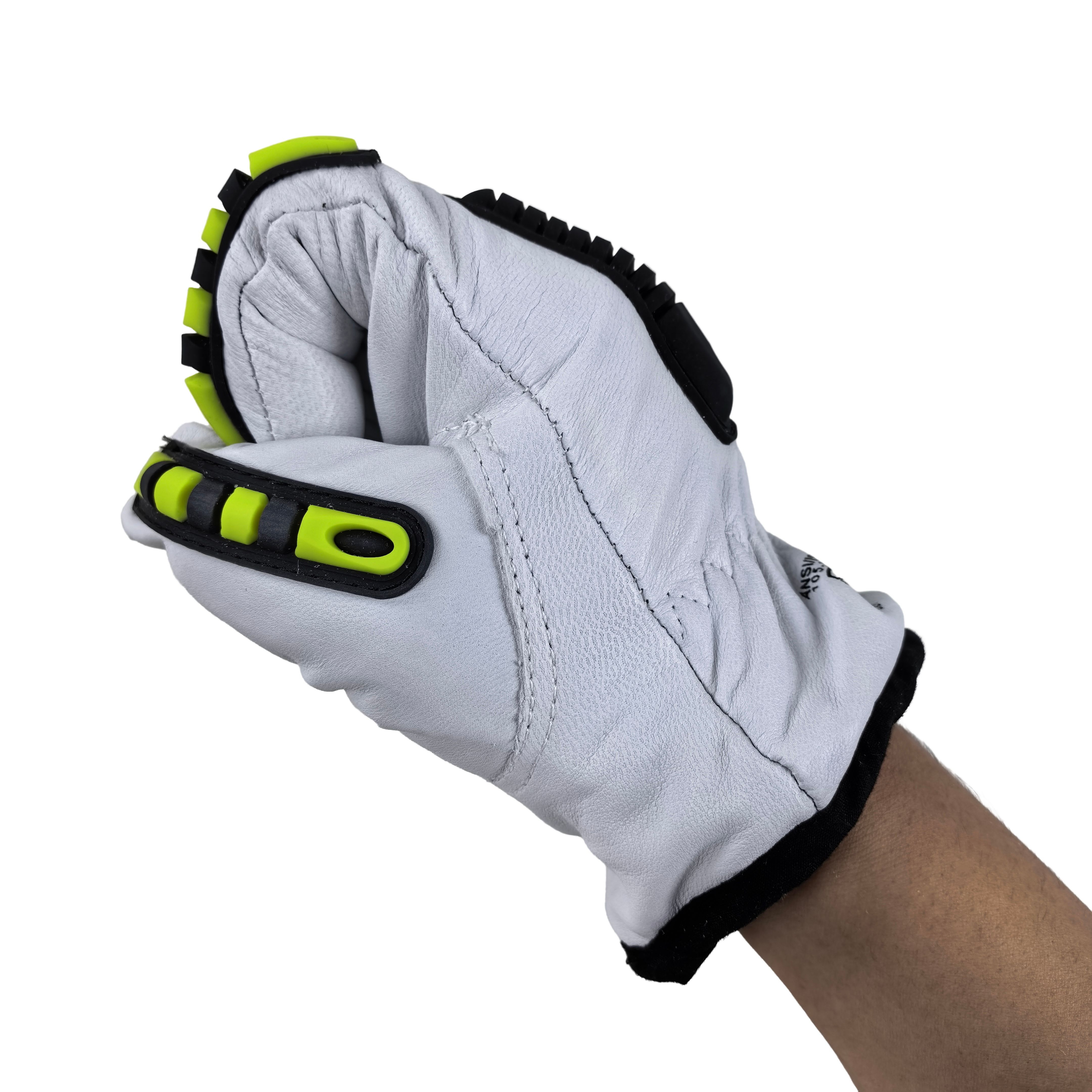 Premium White Goatskin Driving Gloves with EN388 A5 Cut Resistant Liner & TPR Full Back for Anti-Slip Steering Control