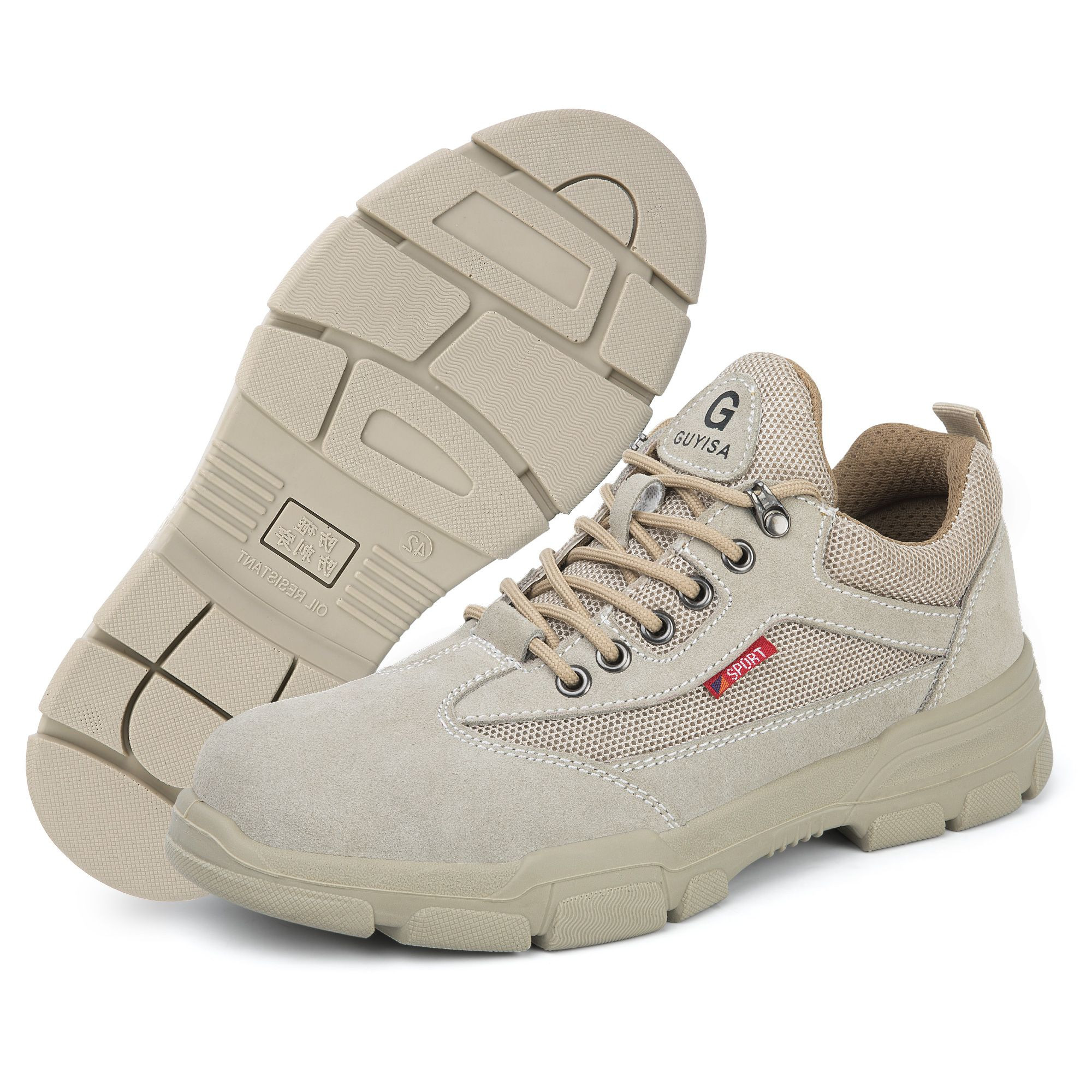 Safety Shoes: Suede Leather and Mesh Upper, Steel Toe, Kevlar Midsole, Rubber Outsole
