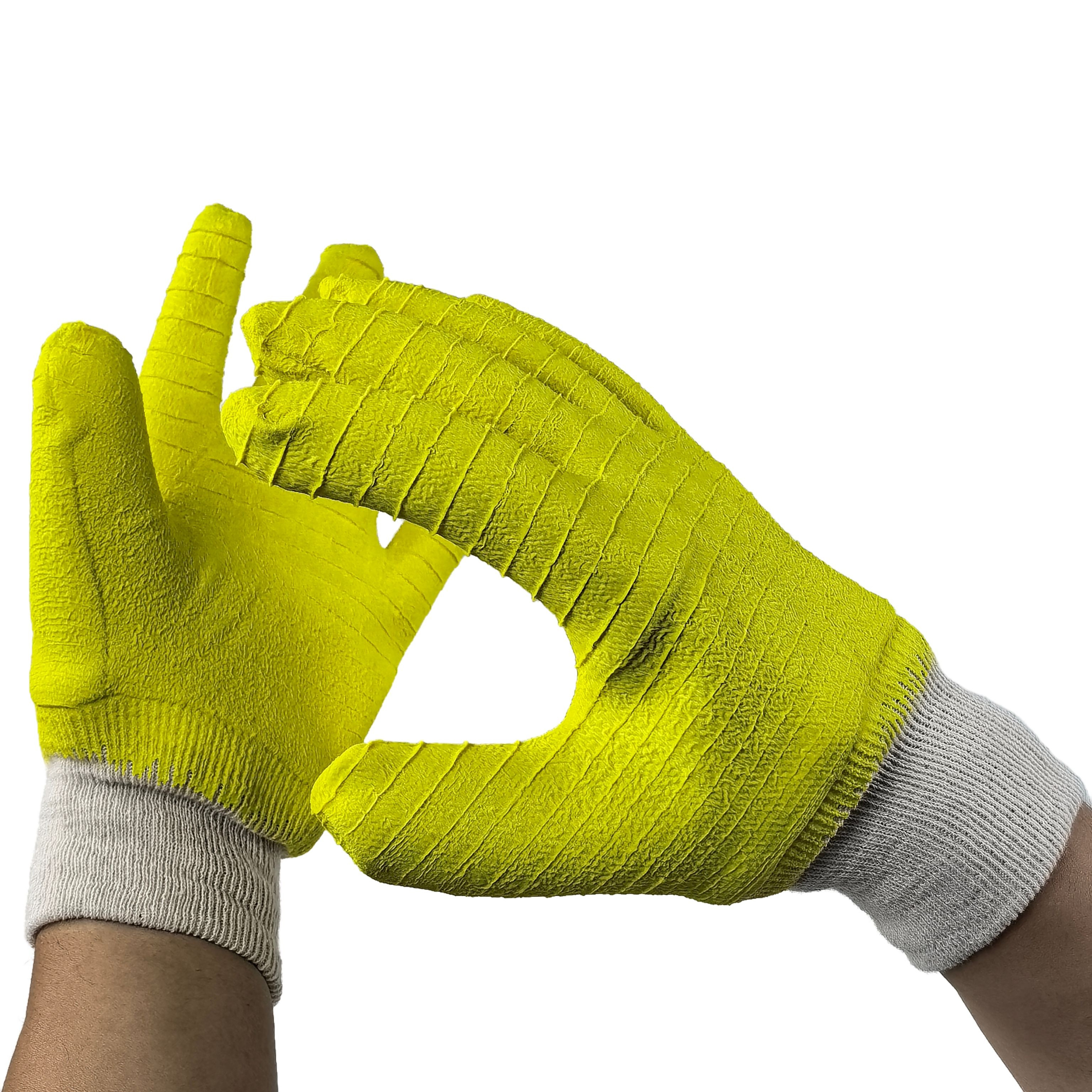 Crinkled Latex Coated Work Gloves "9A Gauge" Woven Fabric Full Finger for Chemical Handling & Industrial Protection