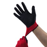 Red Polyester Palm Dipped Wrinkled Latex Gloves 13G for Industrial Safety & Anti-Slip Protection