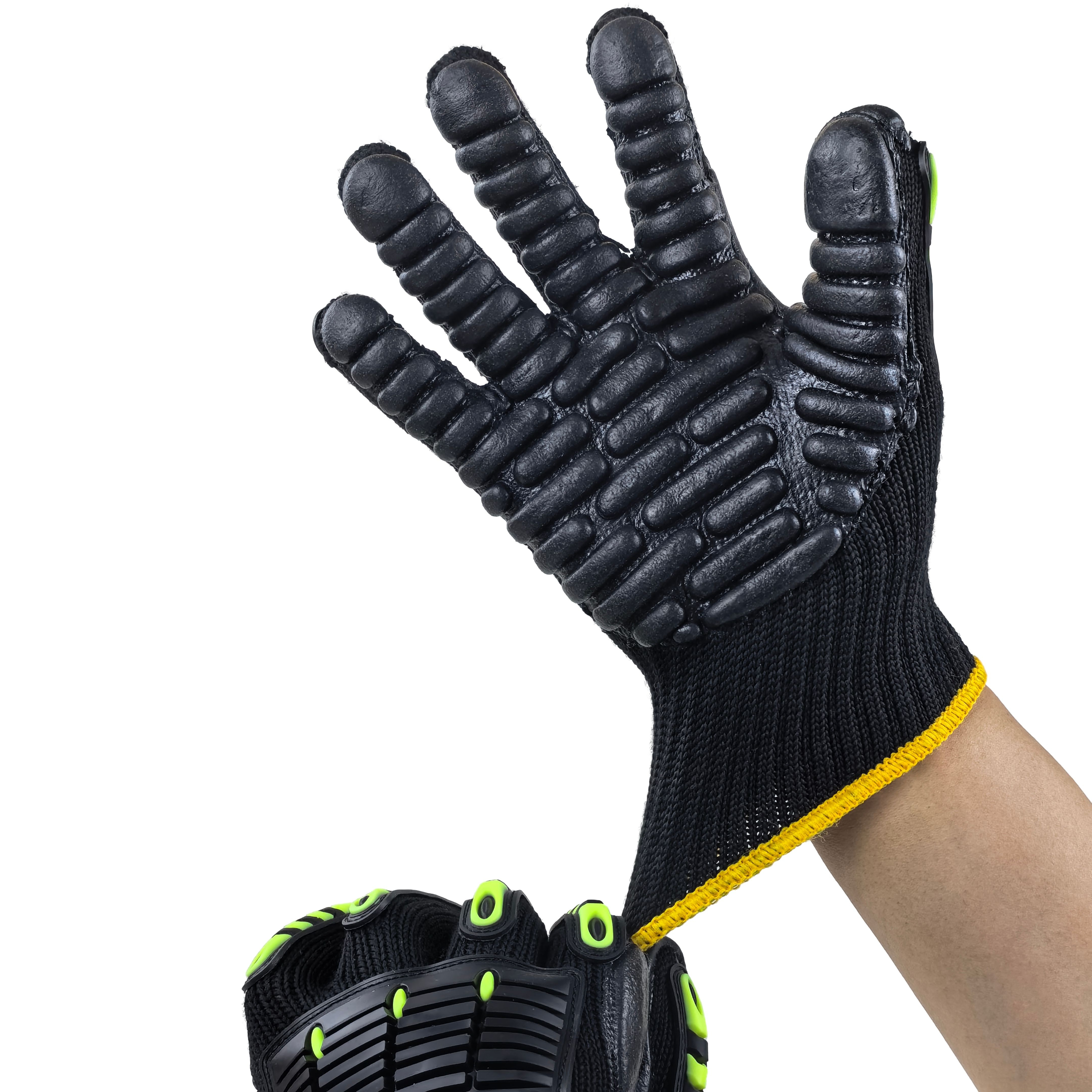 Anti-Impact Stitched TPR Gloves 7G Five-Finger with Foam Rubber Palm for Auto Repair & Workshop Safety