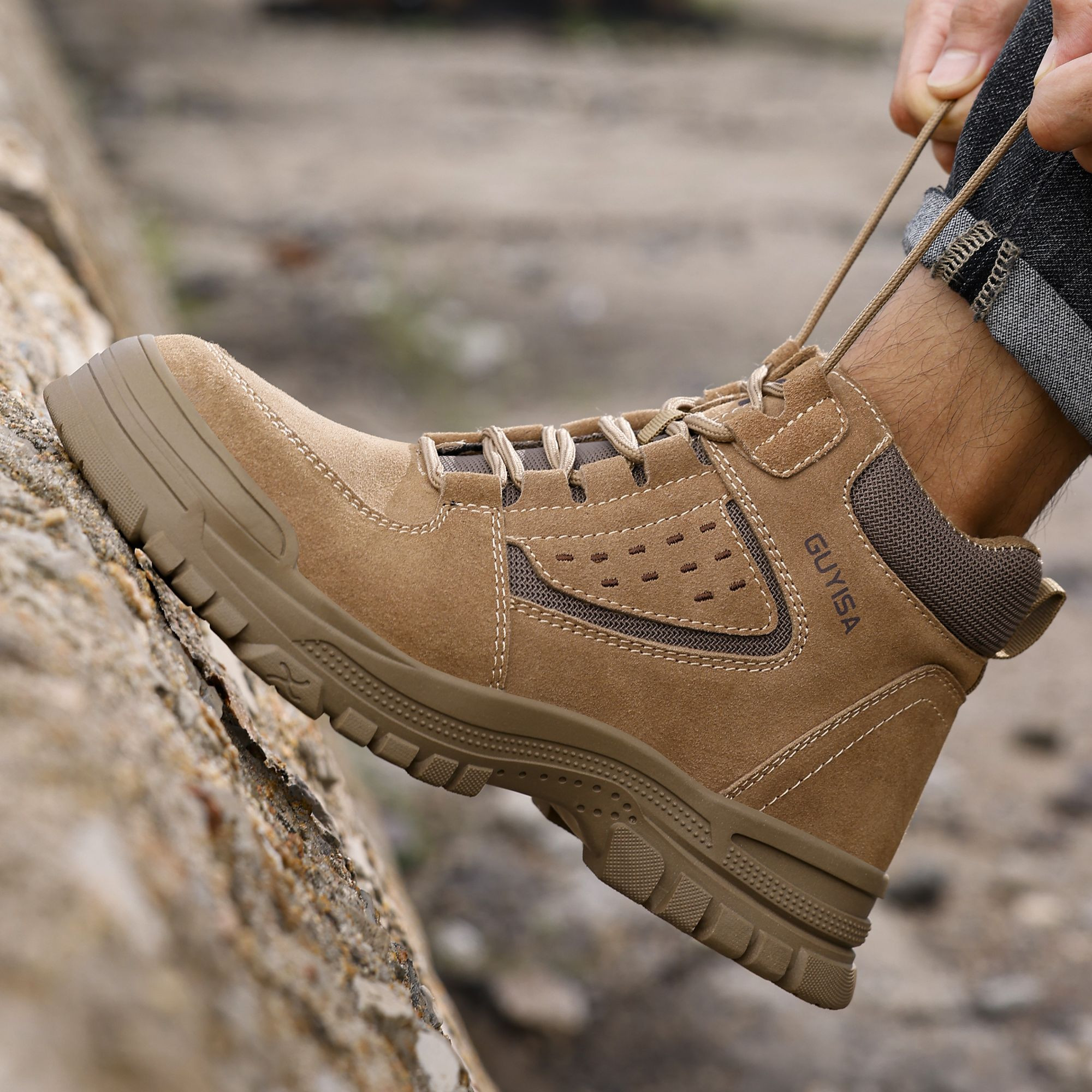 GUYISA Comfortable Mens Outdoor Steel Toe Safety Shoes Anti-Smashing & Anti-Puncture Construction Boot