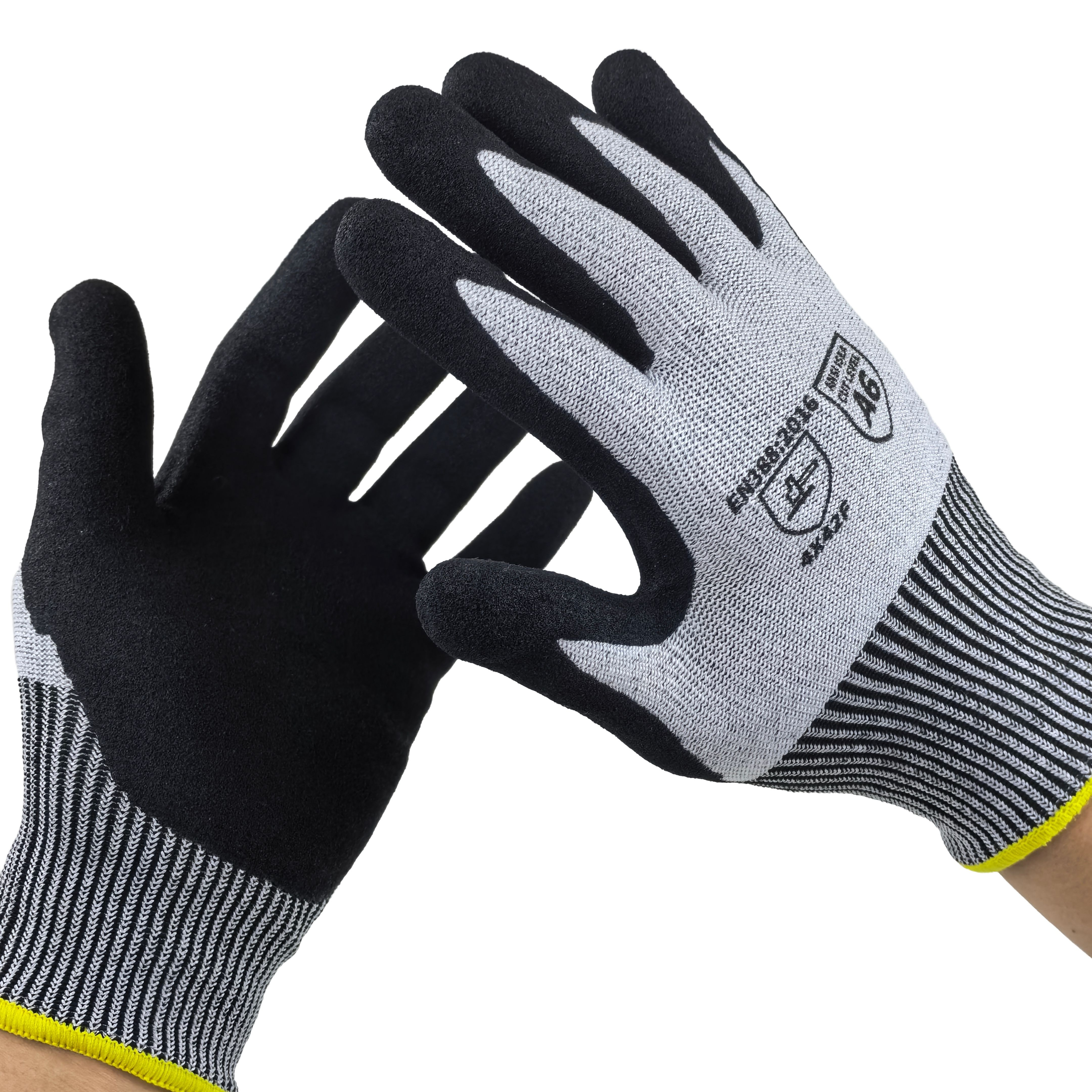 A6 Cut Level Resistant HPPE Nitrile Sandy Gloves 13G for Industrial Safety & Anti-Slip Protection