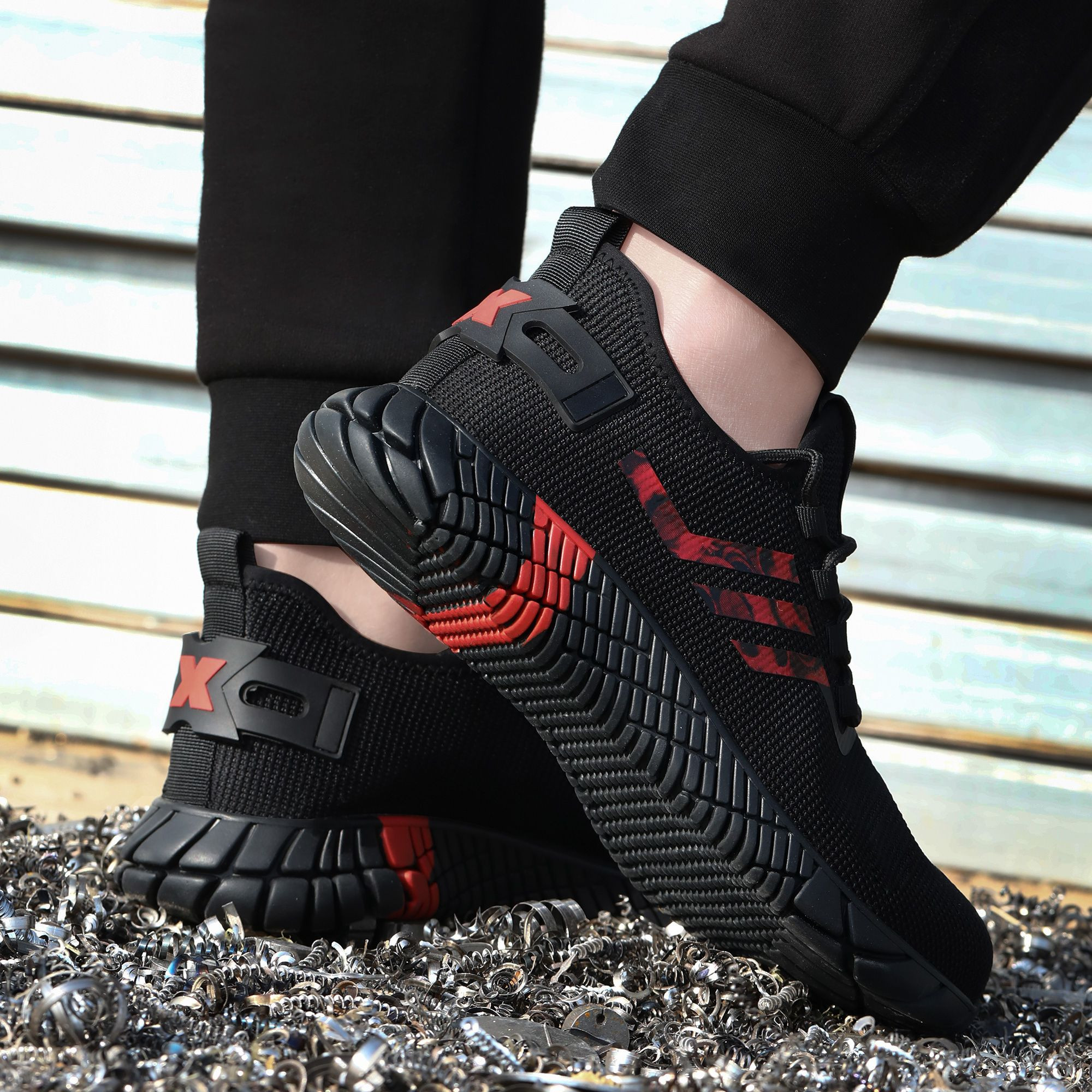 Industrial Safety Shoes for Men Breathable Fly Woven Fabric Work Rubber Steel Toe Safety Shoes