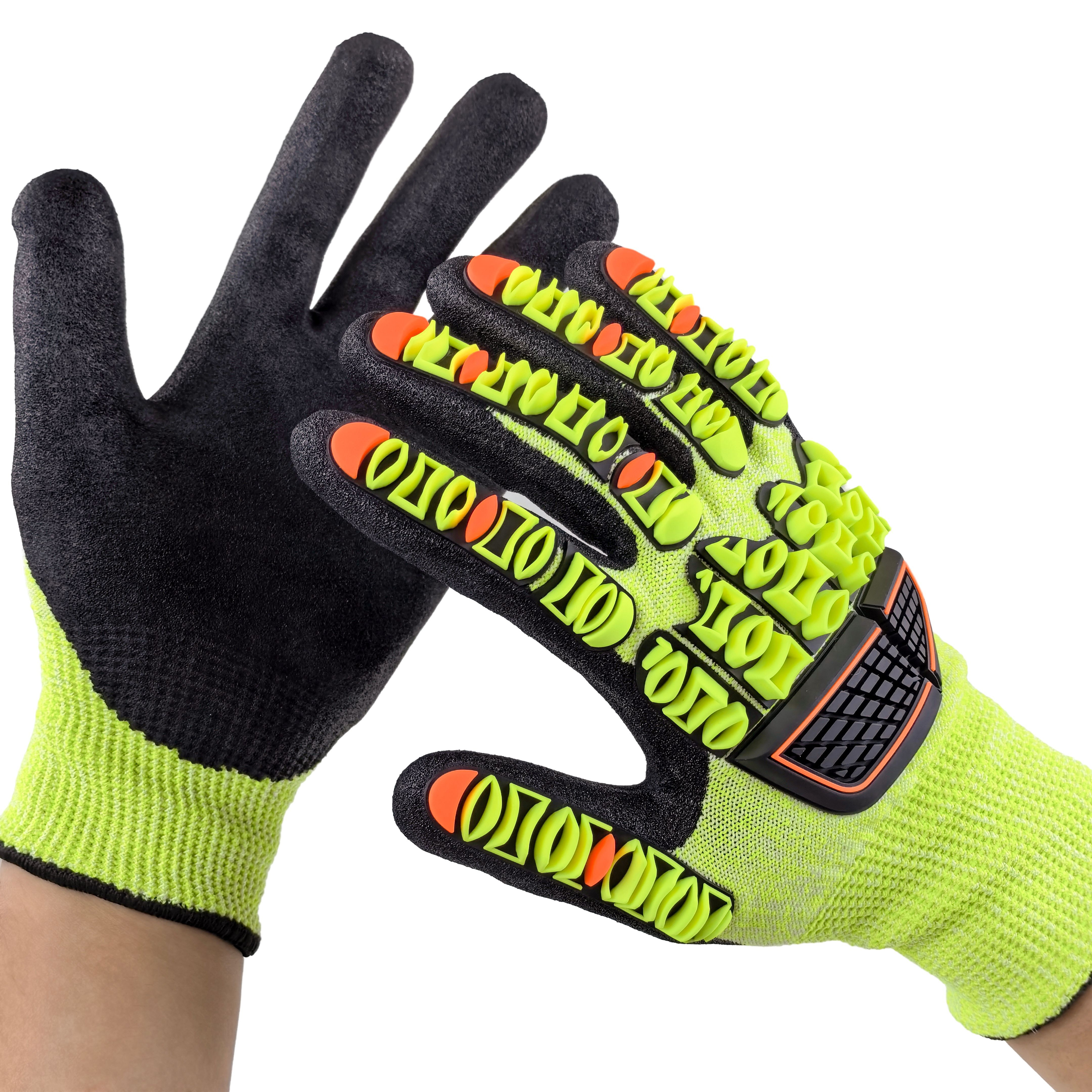 Anti-Vibration TPR Coated Cut Resistant Gloves Nitrile Sandy 13G for Mechanical Repair & Workshop Safety
