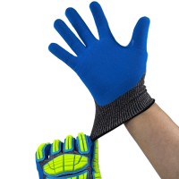 EN388 Level D Sandy Nitrile Gloves 18G with Reinforced Fourchettes & Impact Strips at Finger Joints for Welding & Heavy