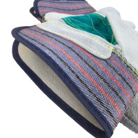 Grade A-B Split Cowhide Gloves with Green Reinforced Palm Patches & Multi-Color Reflective Strips on Back for Construct