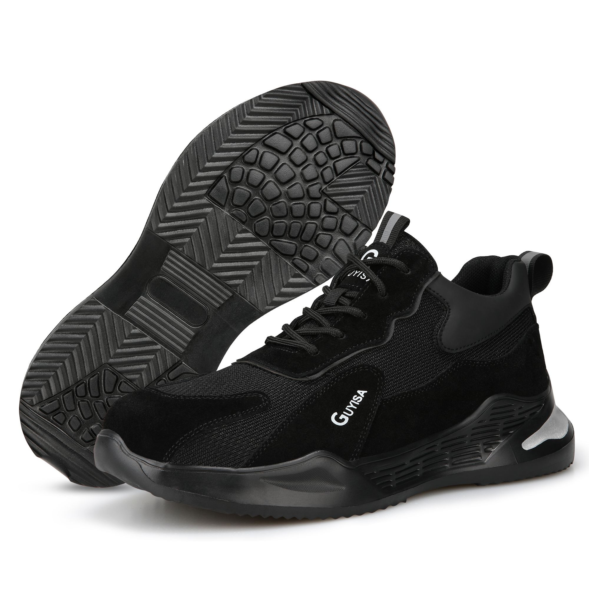 GUYISA Men Black Lightweight Safety Shoes Steel Toe Sneakers Without Laces for Women