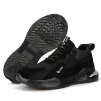 GUYISA Men Black Lightweight Safety Shoes Steel Toe Sneakers Without Laces for Women