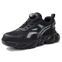 Men Safety Shoes Mesh Upper Breathable Cushioned PU Sole Anti-slip Anti-smashing Black Men Safety Shoes