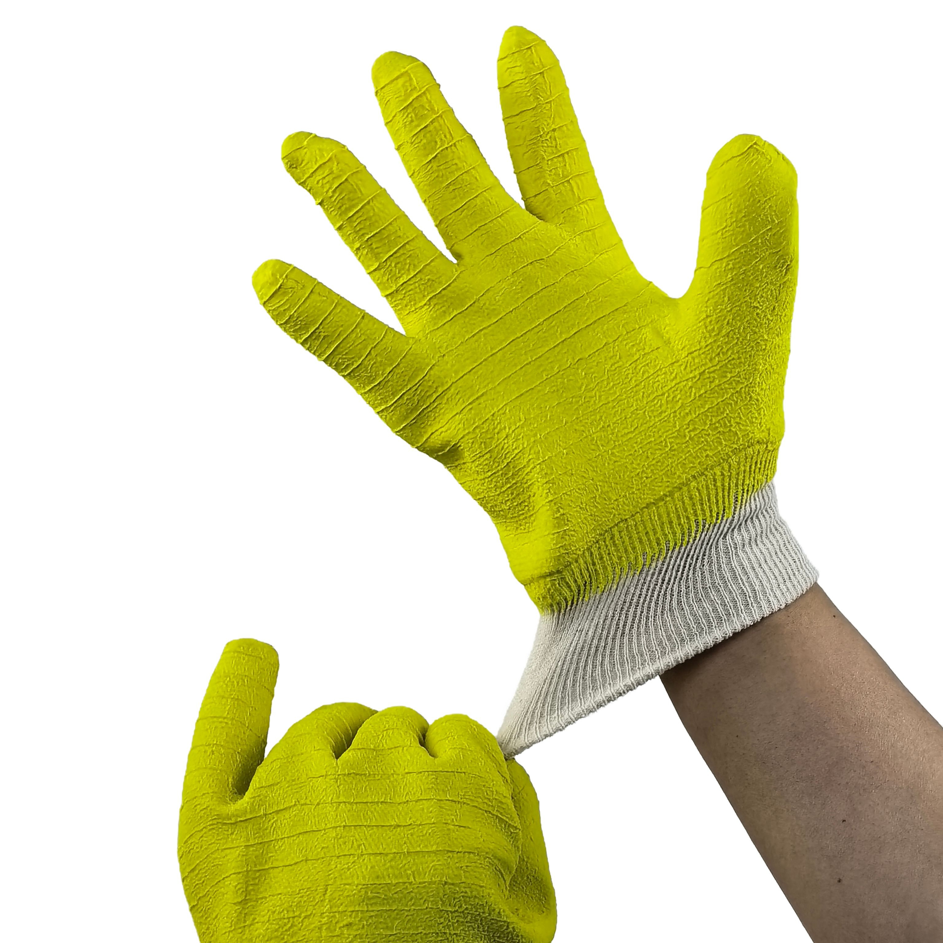 Crinkled Latex Coated Work Gloves "9A Gauge" Woven Fabric Full Finger for Chemical Handling & Industrial Protection
