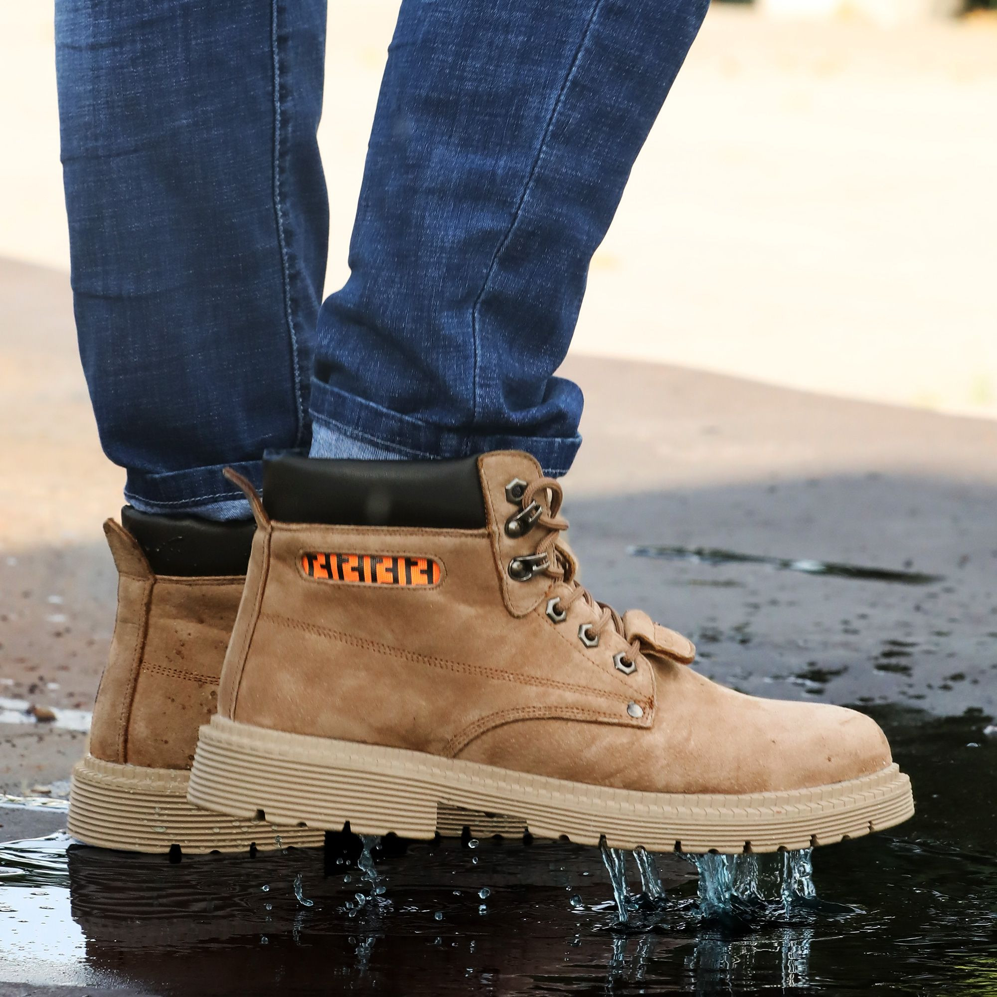 GUYISA New Leather Face Rubber Sole Anti Smashing and Anti Piercing Steel Toe Work Boot
