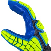 EN388 Level D Sandy Nitrile Gloves 18G with Reinforced Fourchettes & Impact Strips at Finger Joints for Welding & Heavy