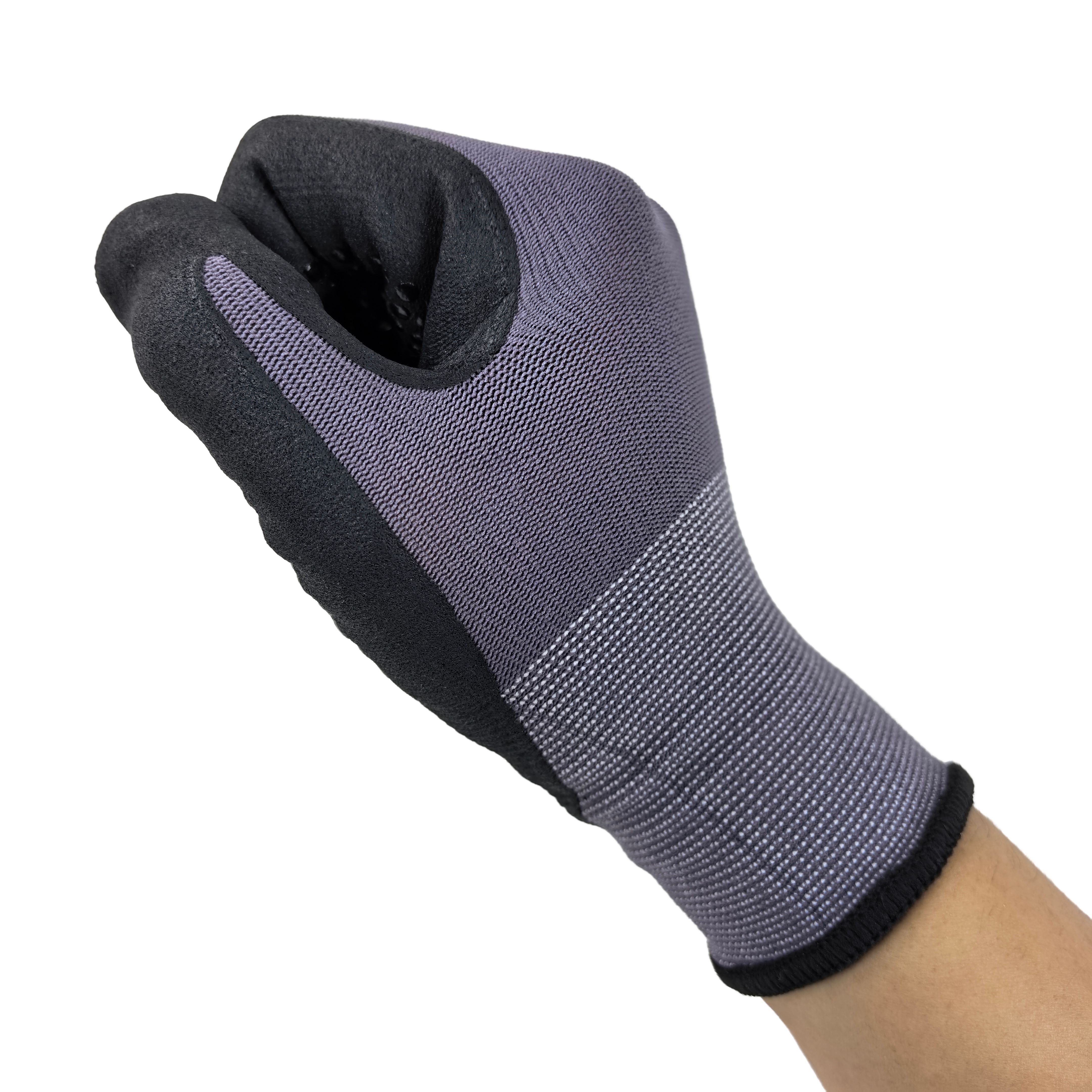 Double-Grip Tech Nitrile Foam & PVC Dotted Gloves 15G Nylon-Spandex Blend for Oil/Slip Resistance in Logistics Handlin