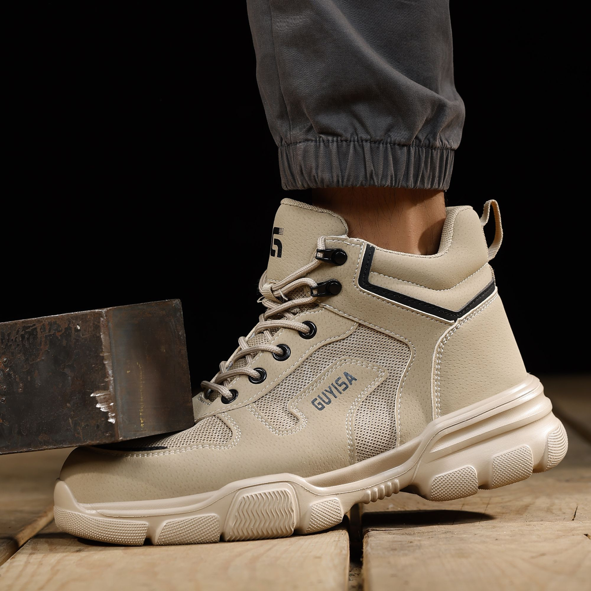 GUYISA Microfiber Upper Workwear Series European Standard Steel Toe Beige Color Safety Shoes for Unsex