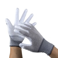 EN61340 ESD Safe PU Palm Dipped Gloves 13G with Carbon Fiber Conductive Fingertips for Electronics Assembly & Static-Se