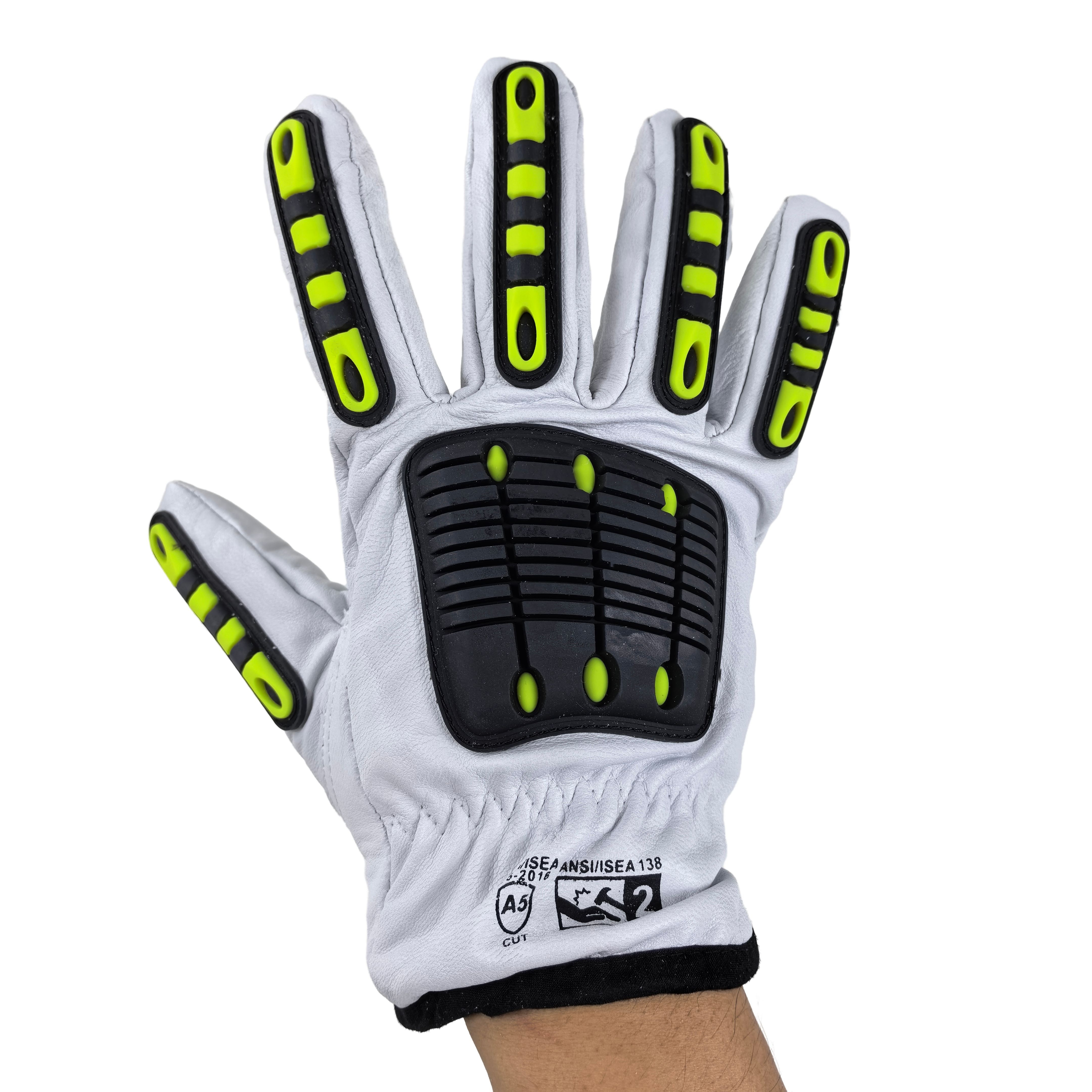 Premium White Goatskin Driving Gloves with EN388 A5 Cut Resistant Liner & TPR Full Back for Anti-Slip Steering Control