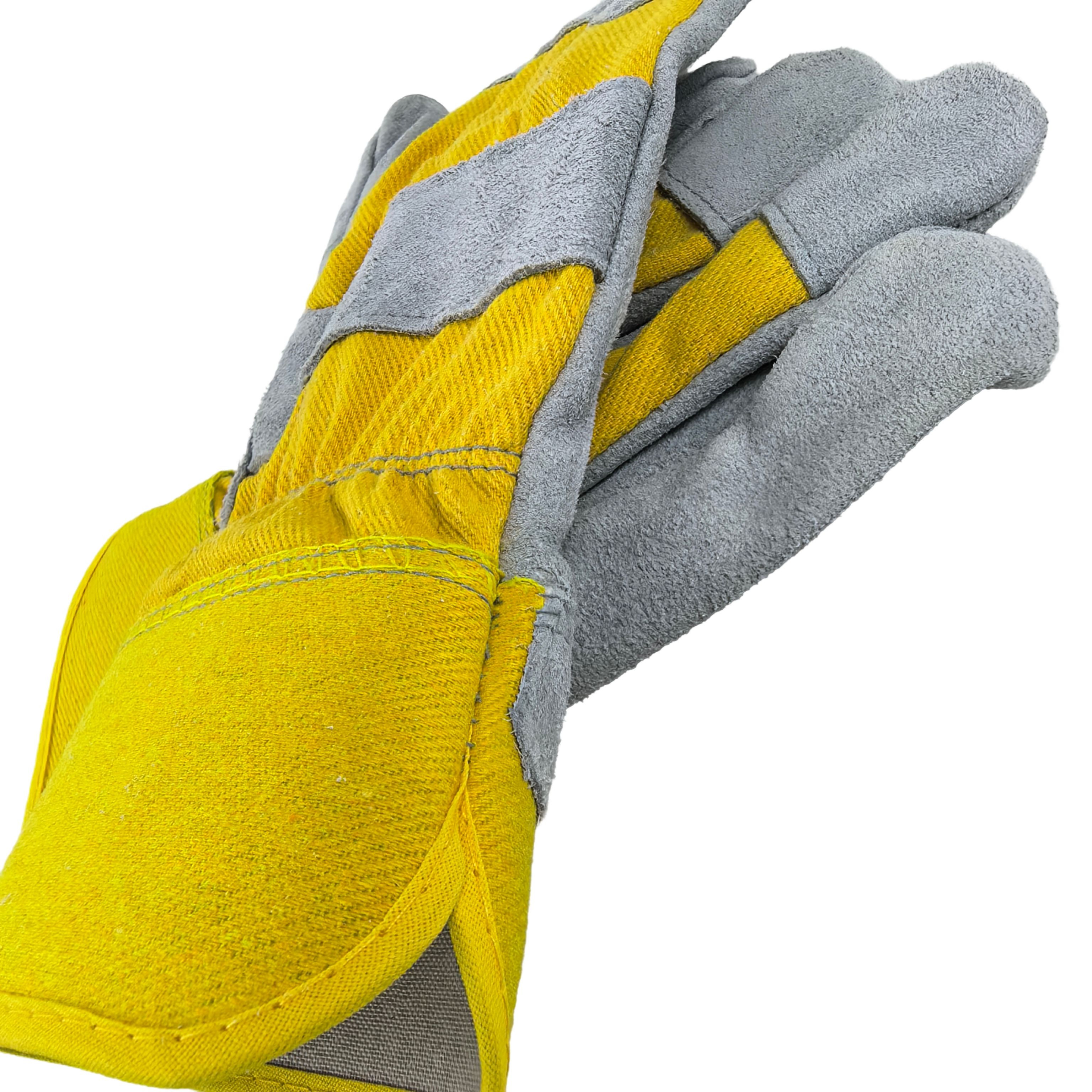 Natural Top Grain Cowhide Reinforced Index Finger Gloves Twill Fabric with Multi-Blend Fleece Half Liner for Industrial