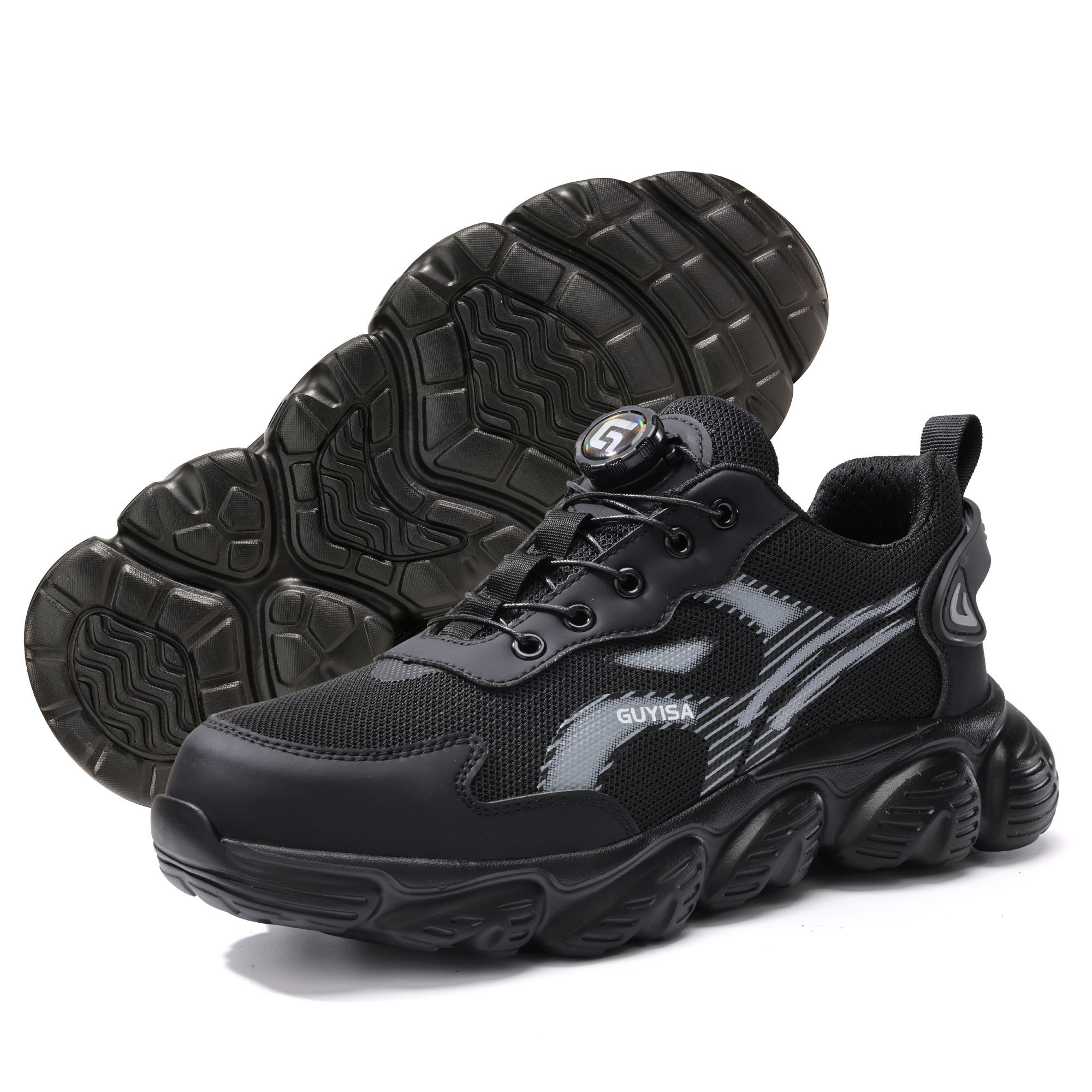 Men Safety Shoes Mesh Upper Breathable Cushioned PU Sole Anti-slip Anti-smashing Black Men Safety Shoes