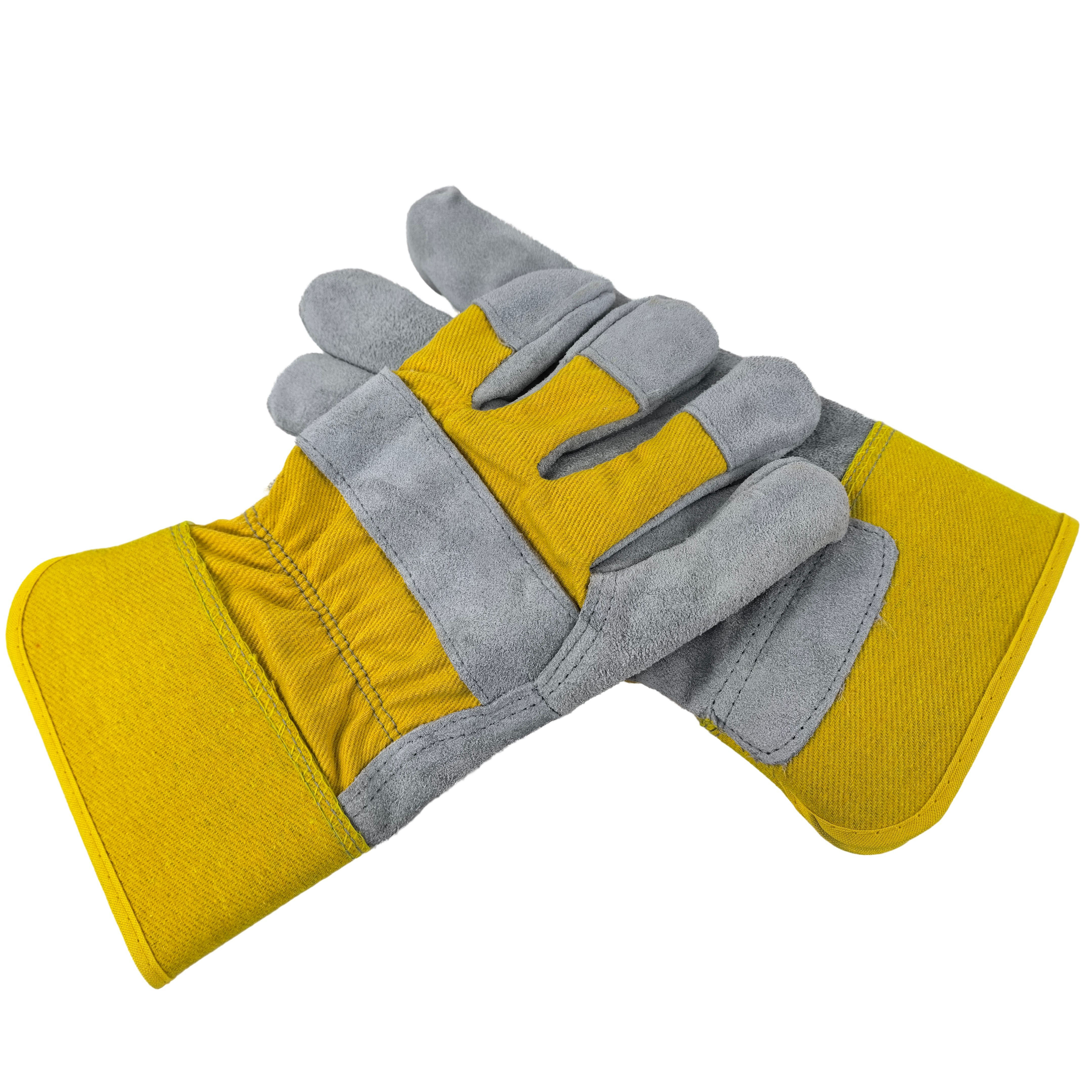 Natural Top Grain Cowhide Reinforced Index Finger Gloves Twill Fabric with Multi-Blend Fleece Half Liner for Industrial
