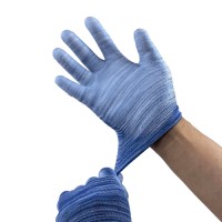 White PU Palm Dipped Gloves 13G Striped Nylon Blend for Enhanced Visibility & Workshop Safety