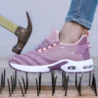 GUYISA Women Safety Shoes Anti Puncture Anti Slip Breathable Mesh Lightweight Cushioned