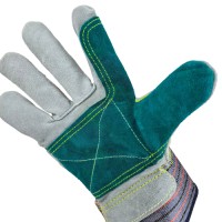 Grade A-B Split Cowhide Gloves with Green Reinforced Palm Patches & Multi-Color Reflective Strips on Back for Construct