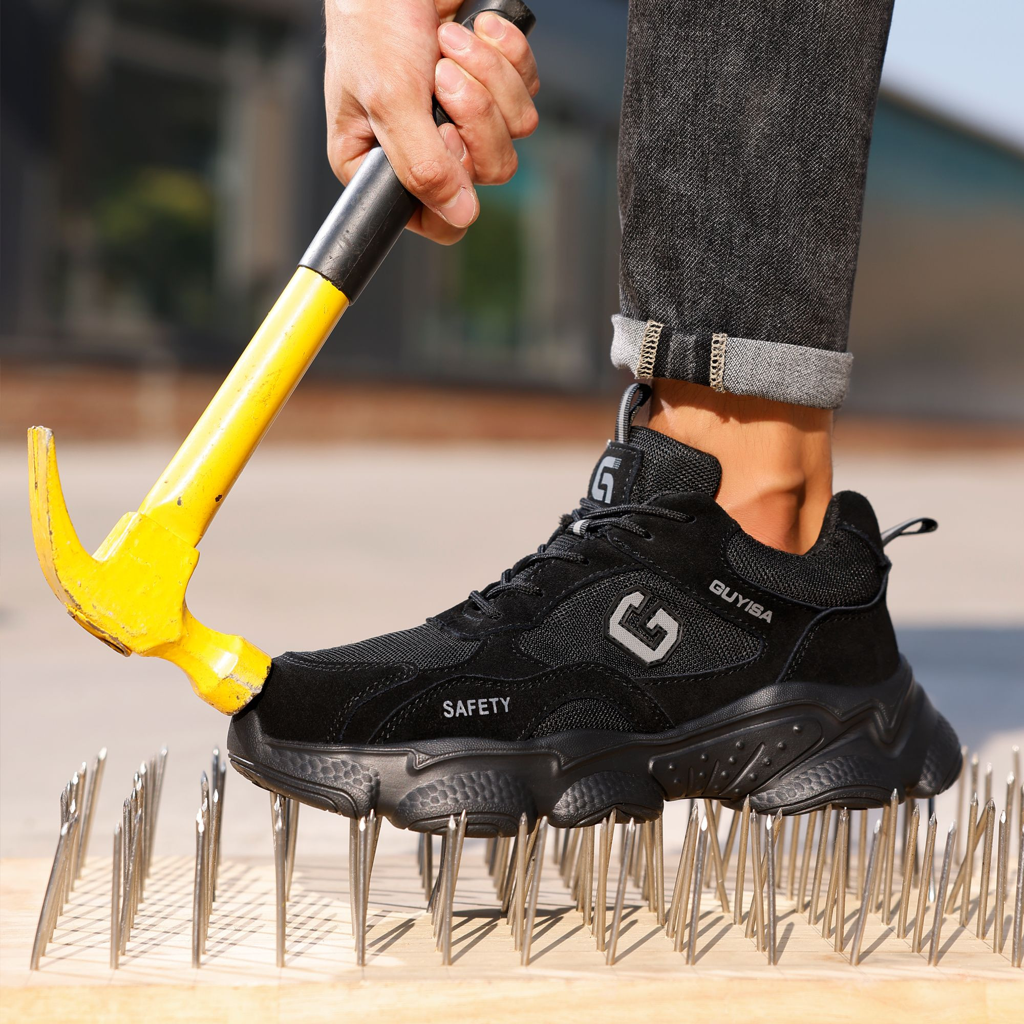 GUYISA Outdoor Sports Safety Shoes High Quality Steel Wire Fabric Rubber and Plastic Sole Steel Toe Safety Shoes