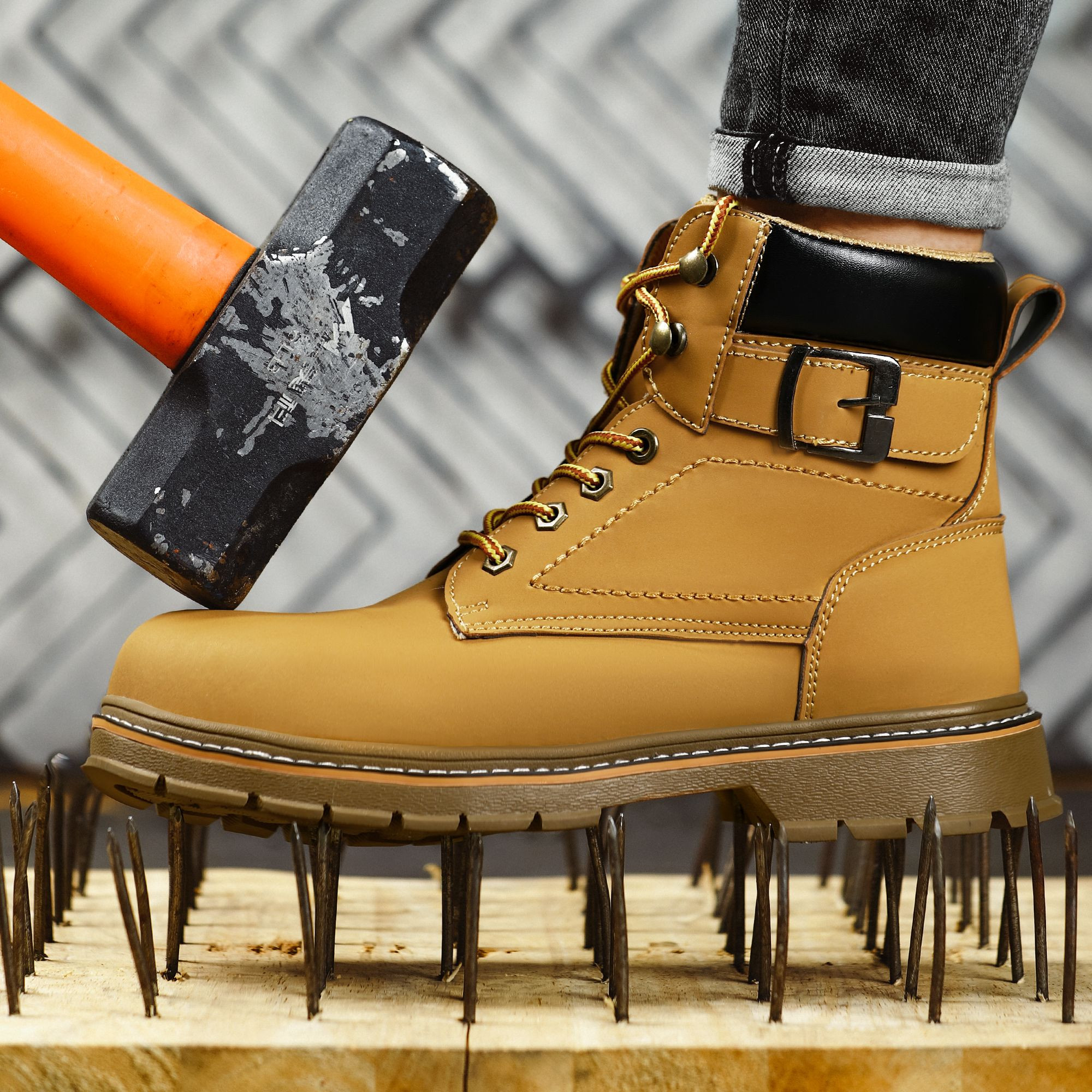Lightweight Mens Guyisa Safety Shoes Waterproof High Top Construction Boots with Steel Toe Foot Protection Not Tiring