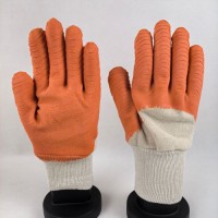 Crinkle Latex Coated Work Gloves 21S Flannel Liner Half Finger for ESD-Safe Electronics Assembly & Industrial Grip