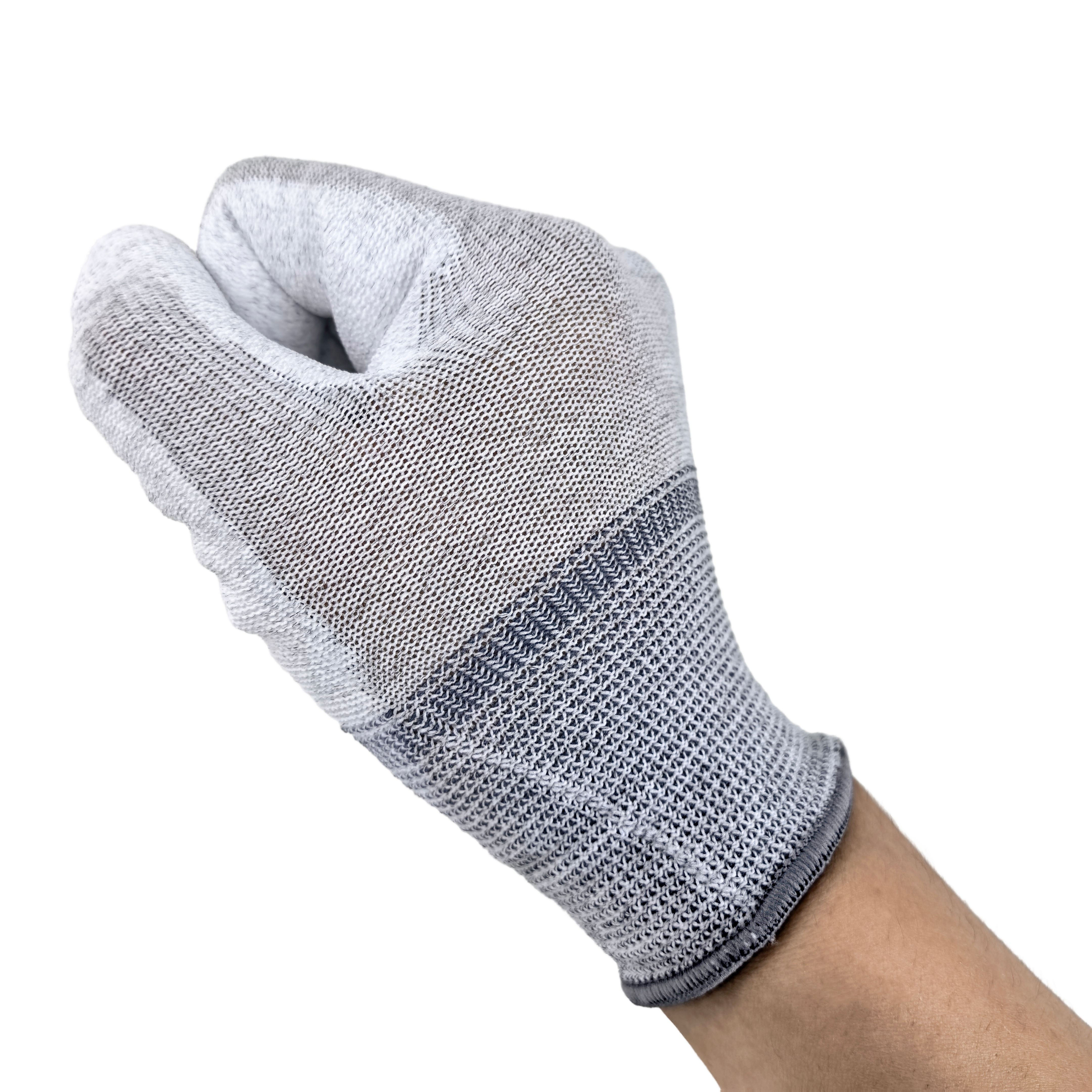 EN61340 ESD Safe PU Palm Dipped Gloves 13G with Carbon Fiber Conductive Fingertips for Electronics Assembly & Static-Se