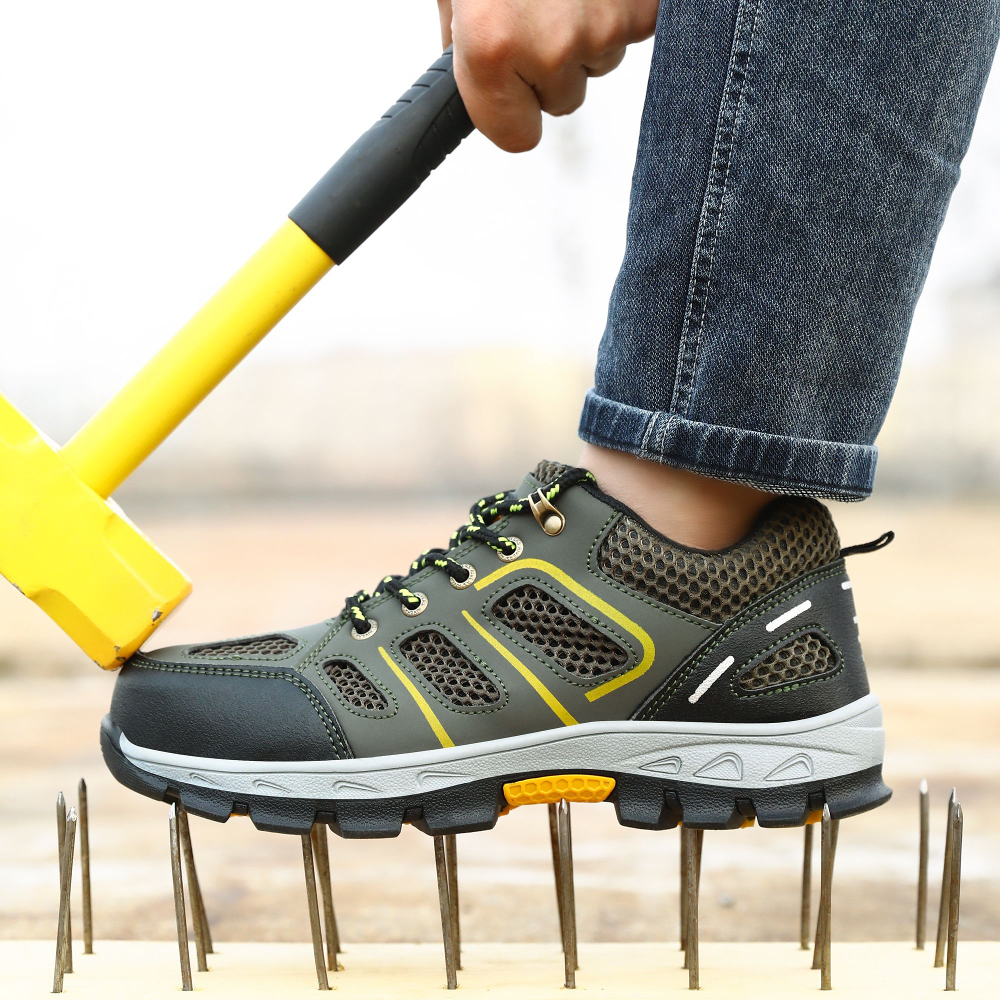 Guyisa Hot Selling Mens Anti Smashing & Puncture Proof Safety Shoes - Breathable Steel Toe Work Boots for Industrial