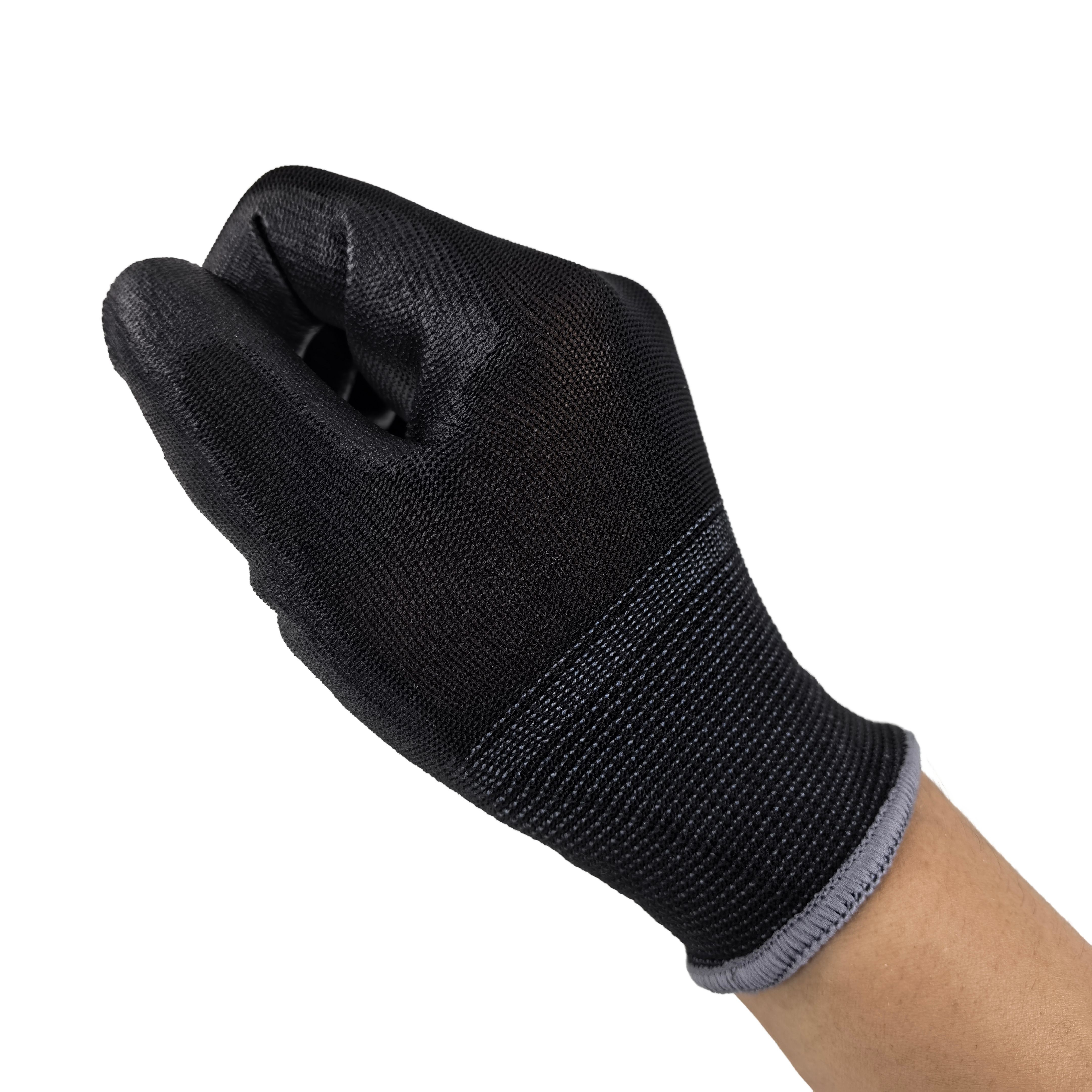 Multi-Color PU Palm Dipped Work Gloves 13G Polyester Base in White, Grey, Black for Enhanced Grip & Material Handling