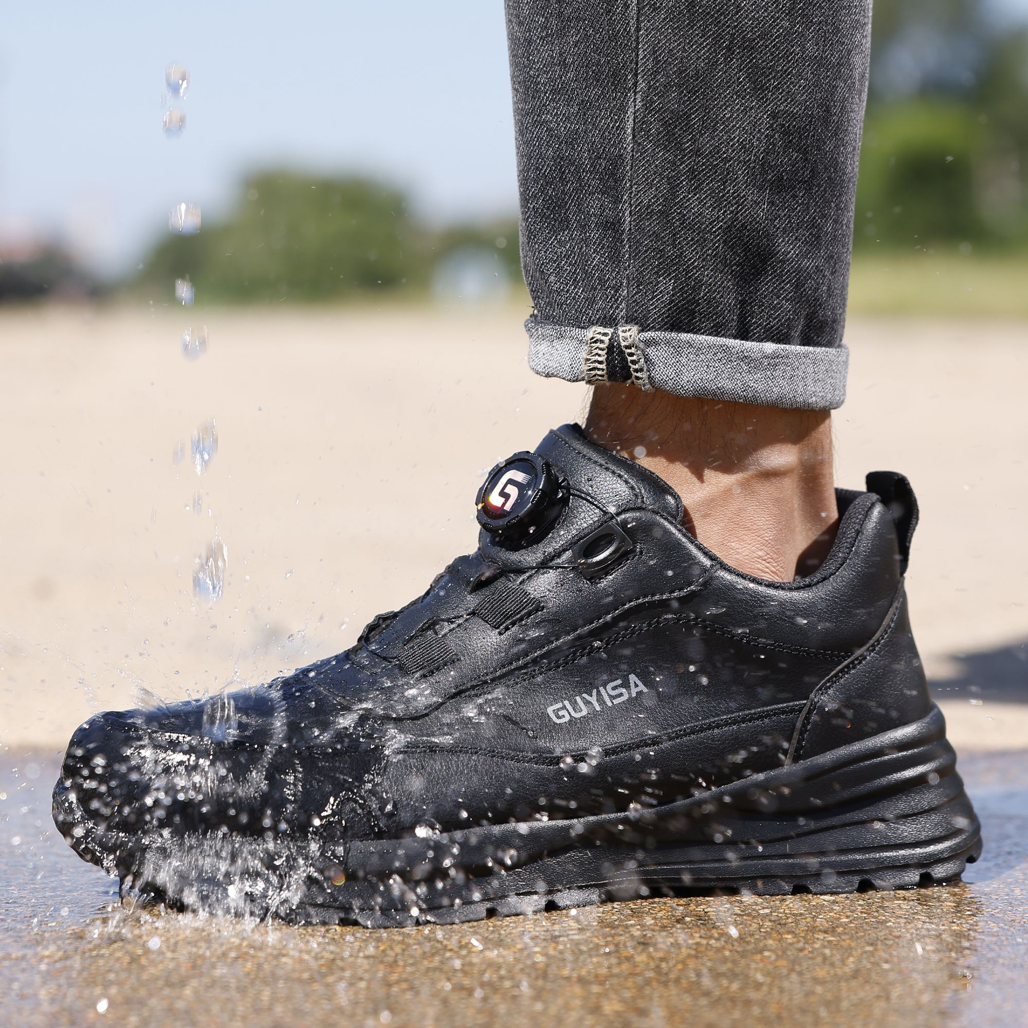Leather Safety Shoes for Men Steel Toe Anti Slip Waterproof Rubber Outsole Leather Safety Shoes for Men