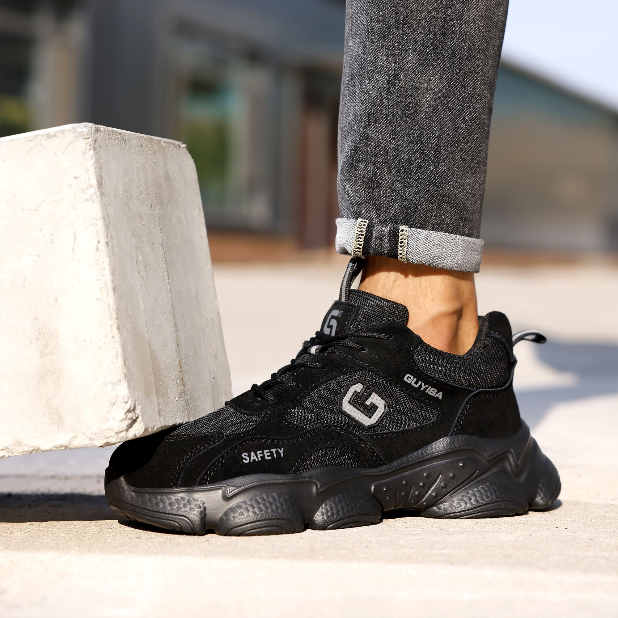 GUYISA Outdoor Sports Safety Shoes High Quality Steel Wire Fabric Rubber and Plastic Sole Steel Toe Safety Shoes