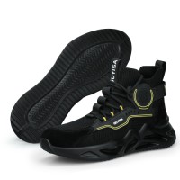 GUYISA Mens Lightweight High Top Work Boots Black Steel Toe Safety Shoes