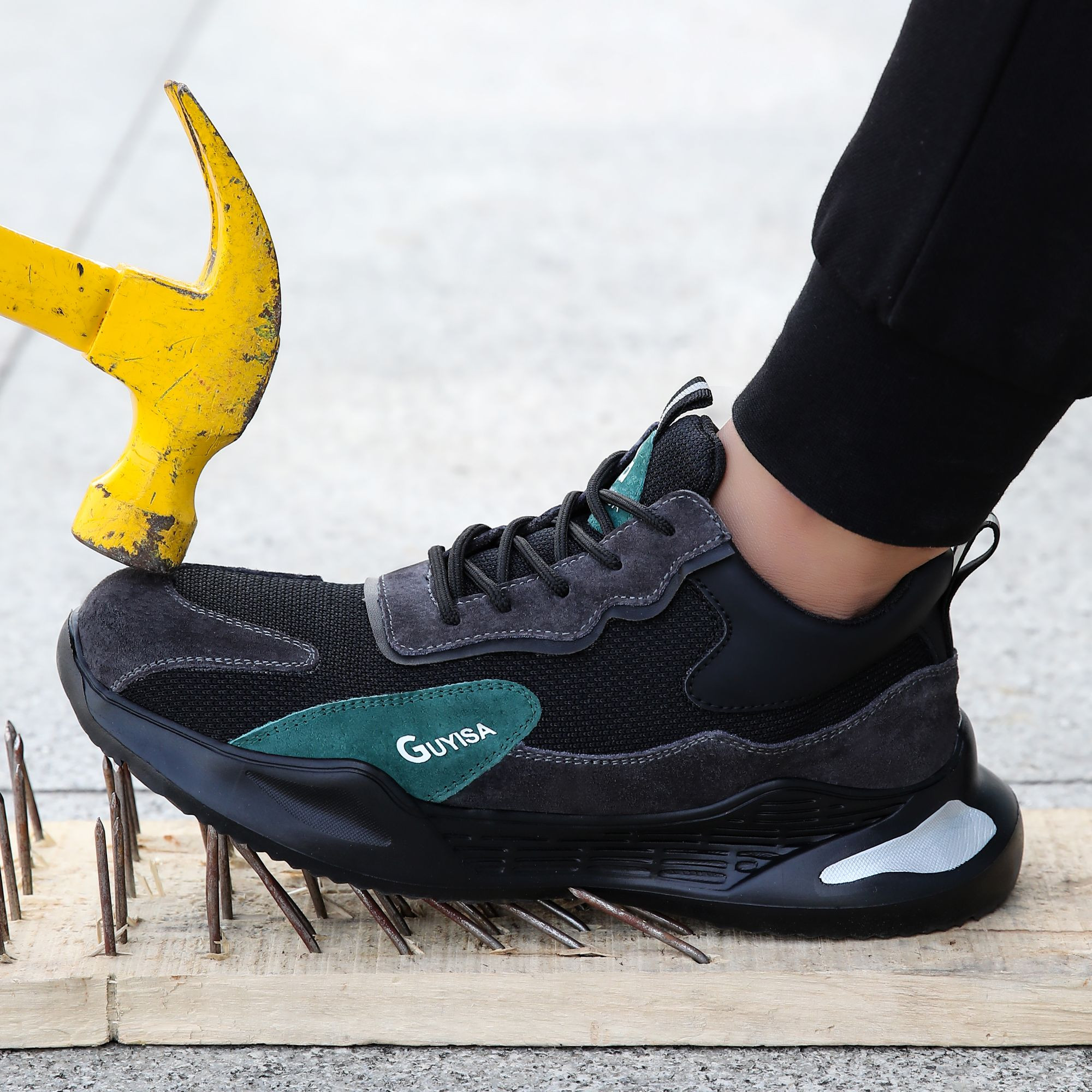 Mens Work Safety Shoes Impact Puncture Resistant Steel Head Soft Lightweight Wear-Resistant Woven Upper Material-Net