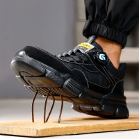 Black Mens Work Shoes Mesh Upper Steel Toe Breathable Anti Static Lightweight Slip Resistant Mens Work Shoes