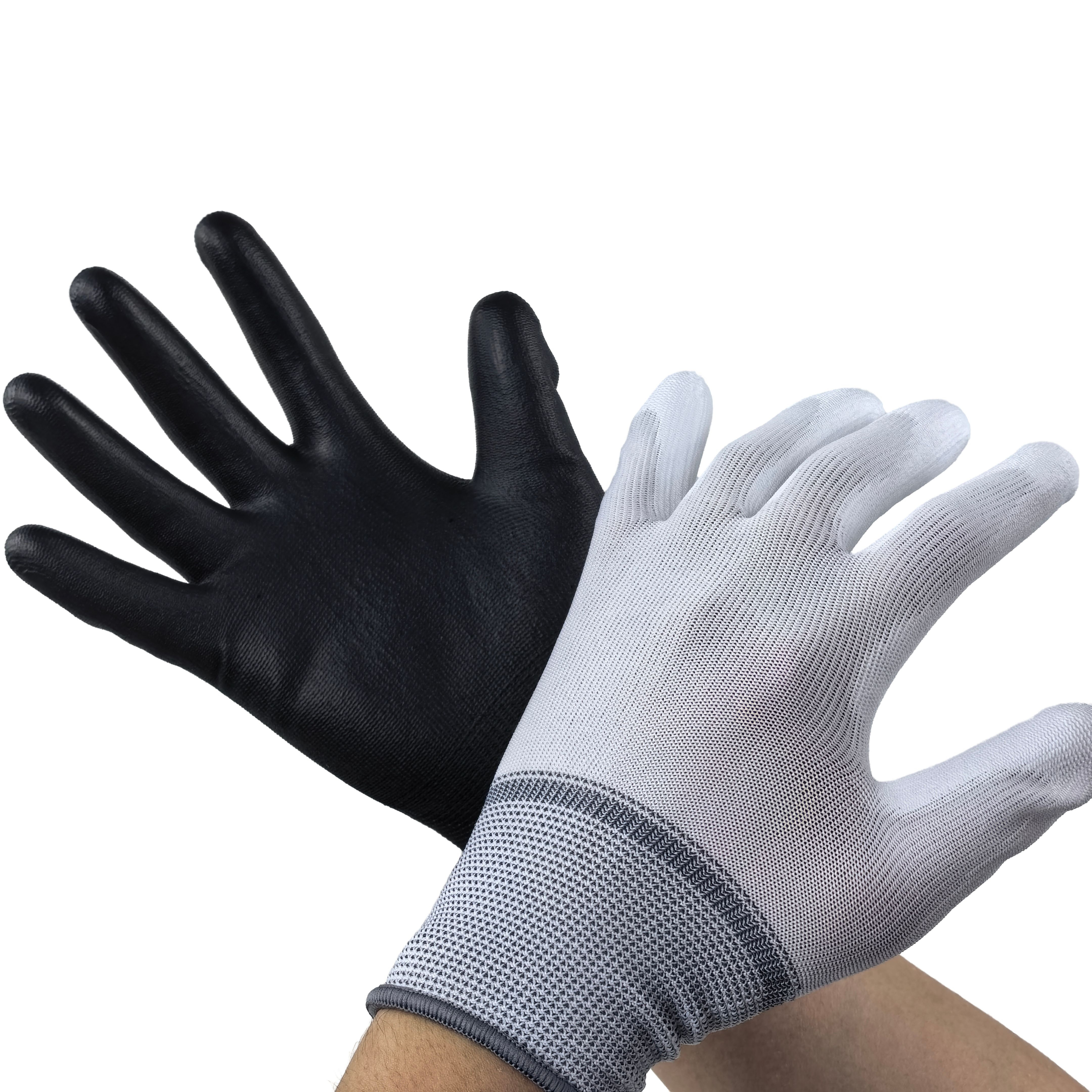 Multi-Color PU Palm Dipped Work Gloves 13G Polyester Base in White, Grey, Black for Enhanced Grip & Material Handling