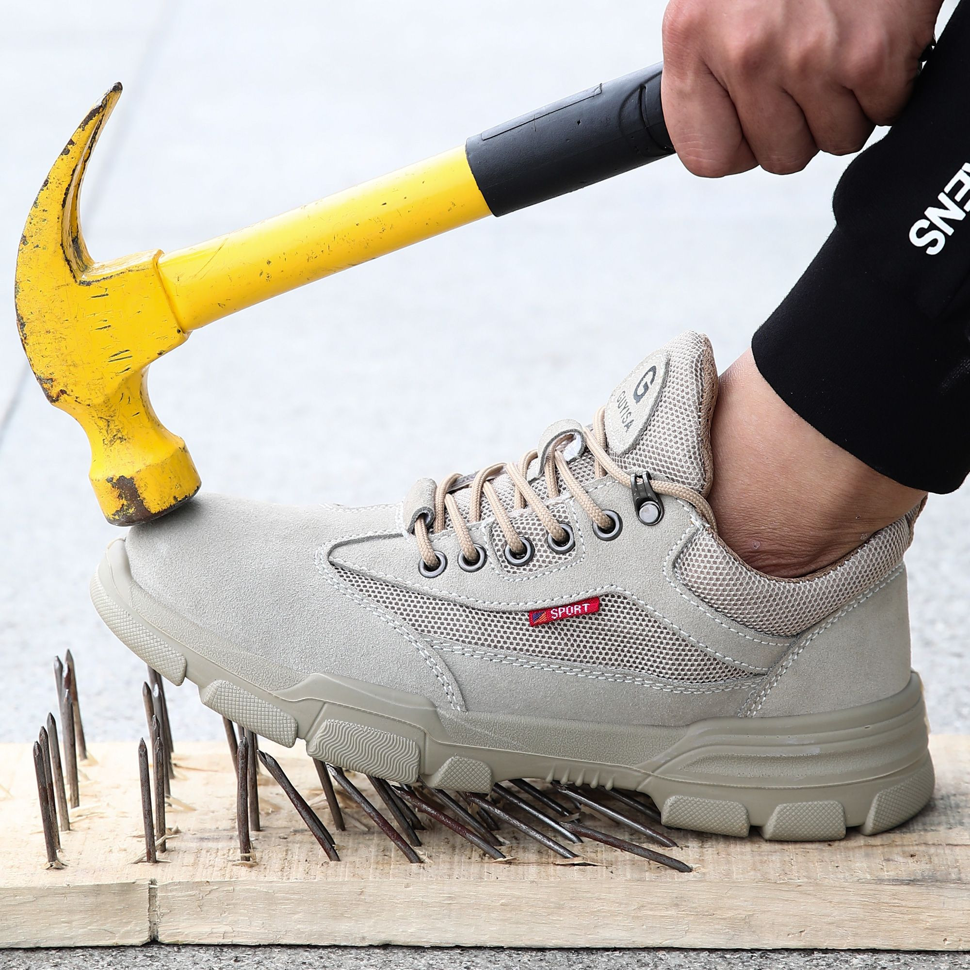 Safety Shoes: Suede Leather and Mesh Upper, Steel Toe, Kevlar Midsole, Rubber Outsole
