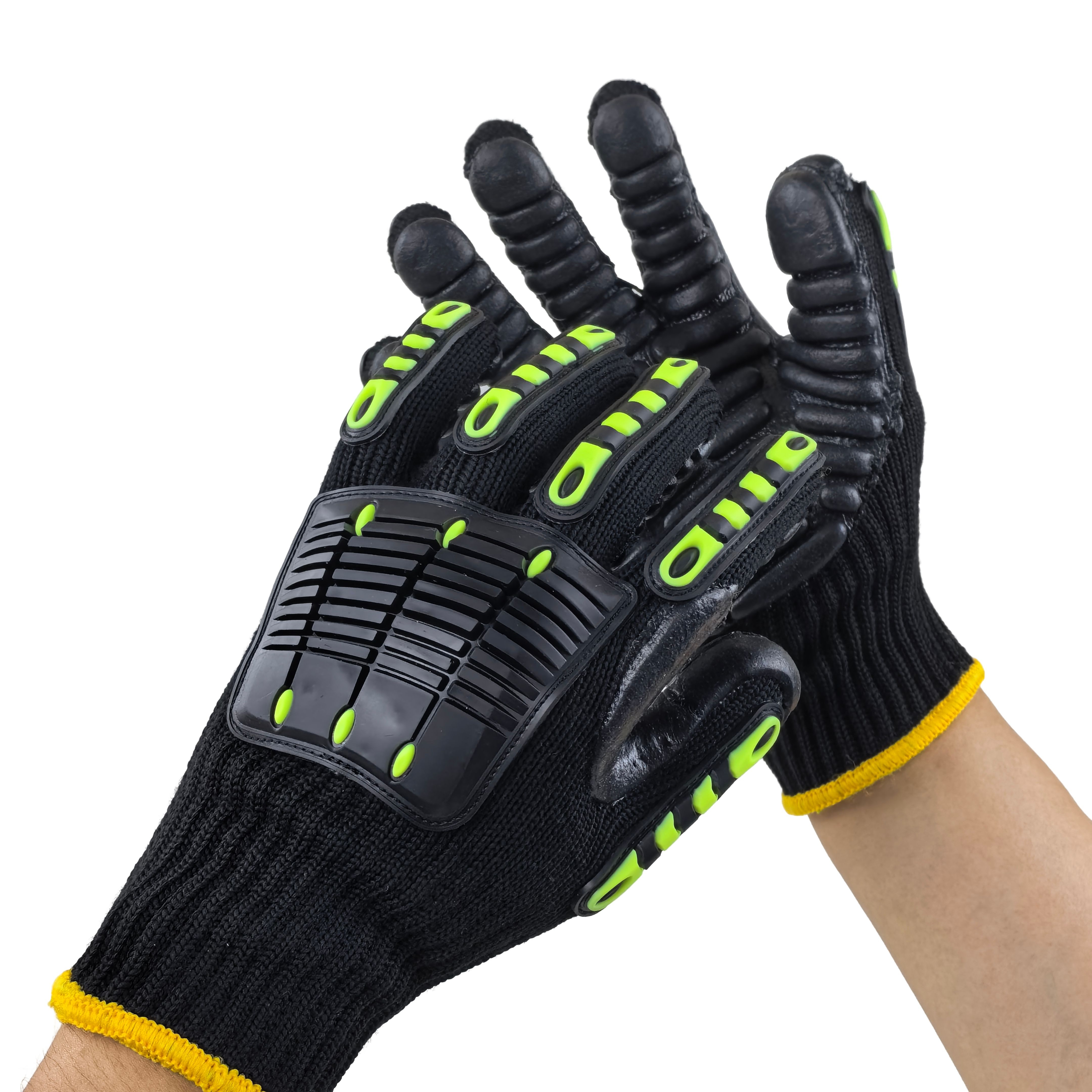 Anti-Impact Stitched TPR Gloves 7G Five-Finger with Foam Rubber Palm for Auto Repair & Workshop Safety