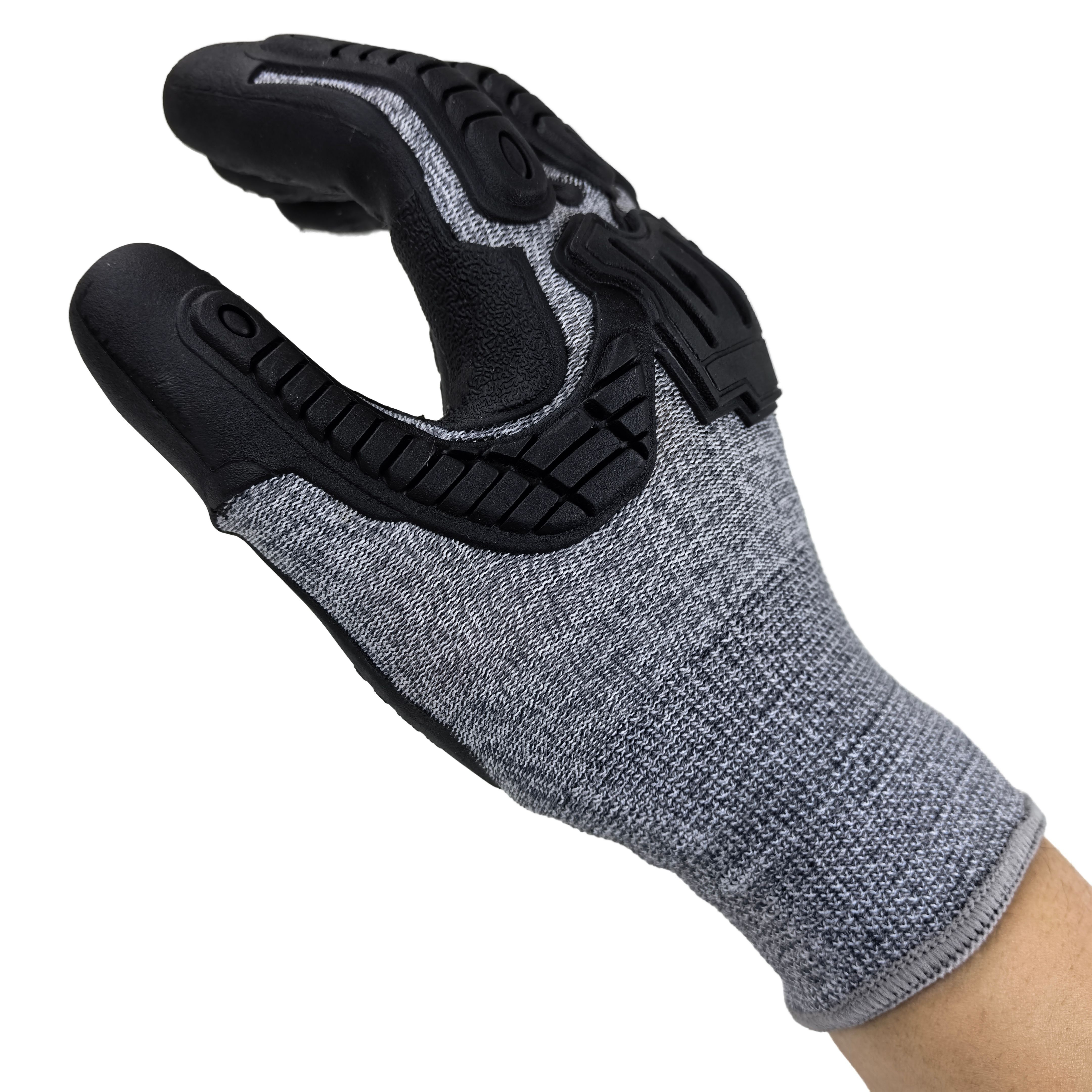 Shock-Absorbing TPE Gloves Marl Grey Nylon Spandex Blend 15G for Warehouse Safety & Logistics Handling